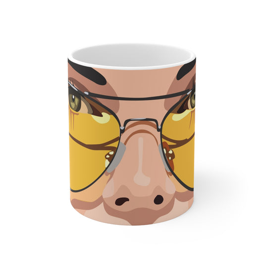 11oz Mug — Retro Yellow Aviator Sunglasses Face Art Coffee Cup