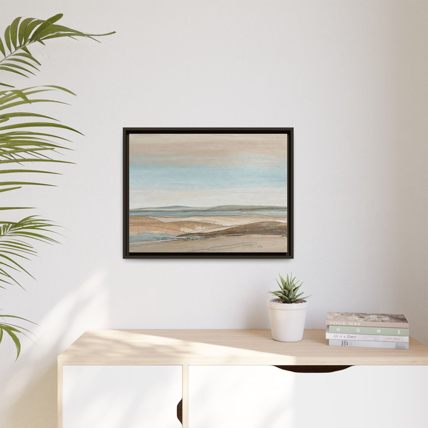 Framed Abstract Landscape Matte Canvas — Serene Coastal Horizon Wall Art