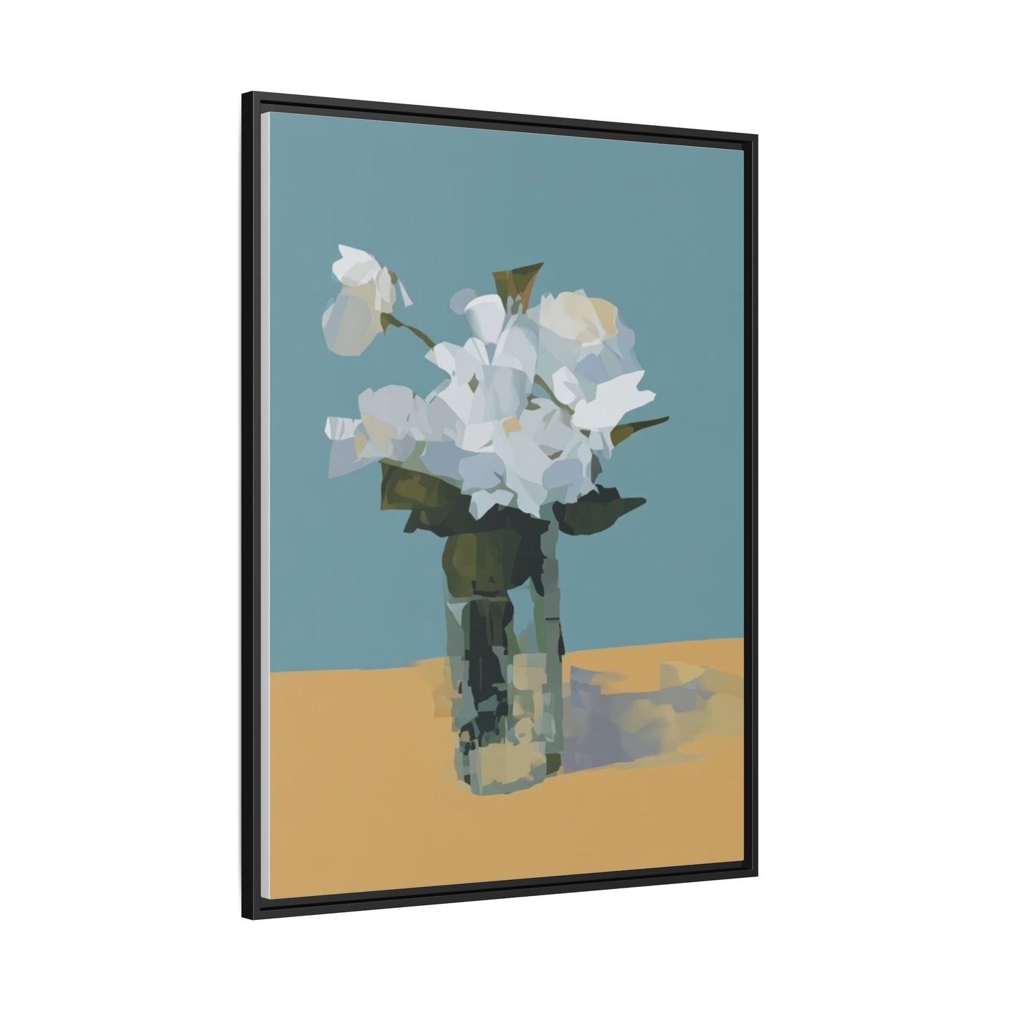 Framed Floral Still Life Canvas Art — Modern White Bouquet Wall Art