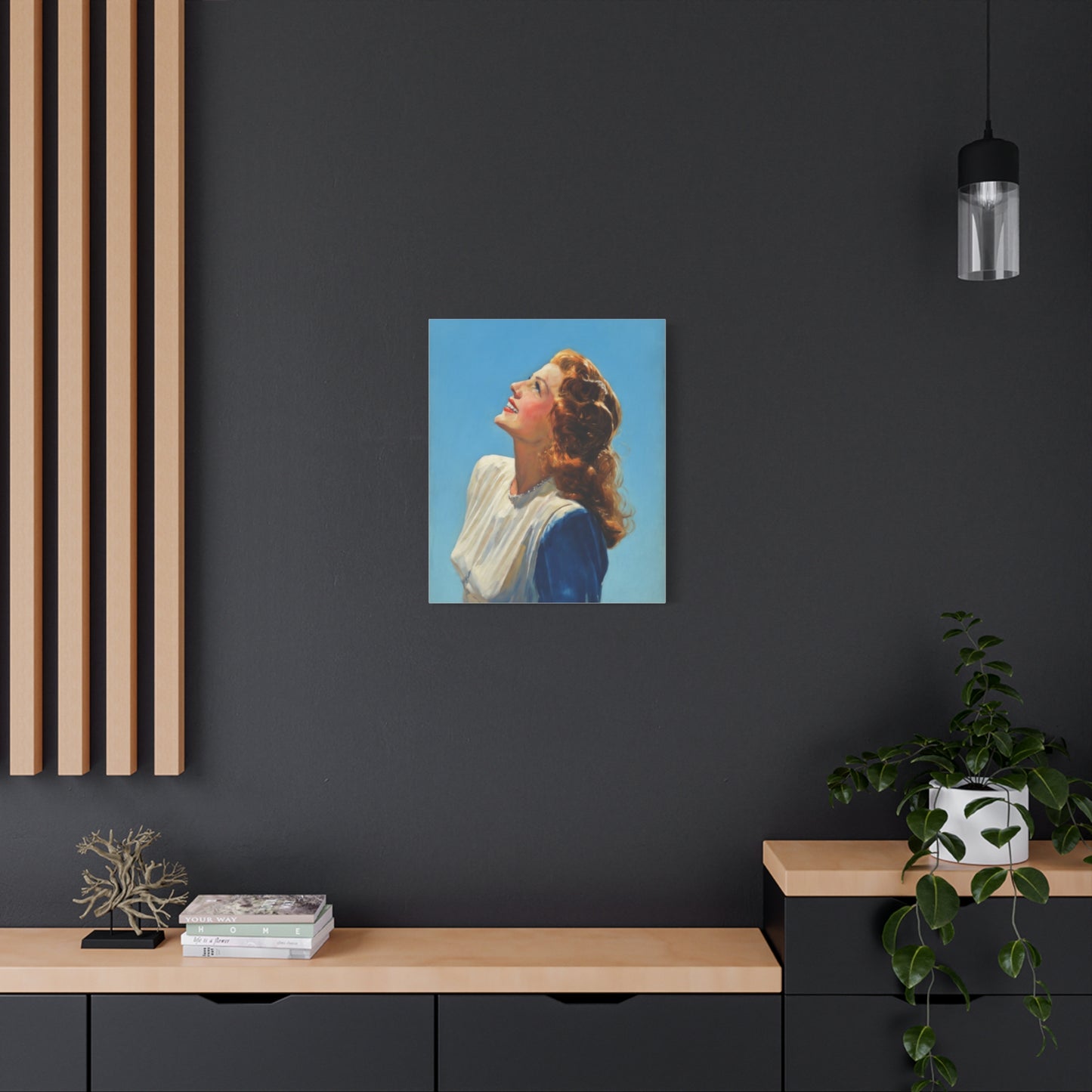 Vintage Rita Hayworth Portrait Matte Canvas Print — Woman Looking Up Wall Art