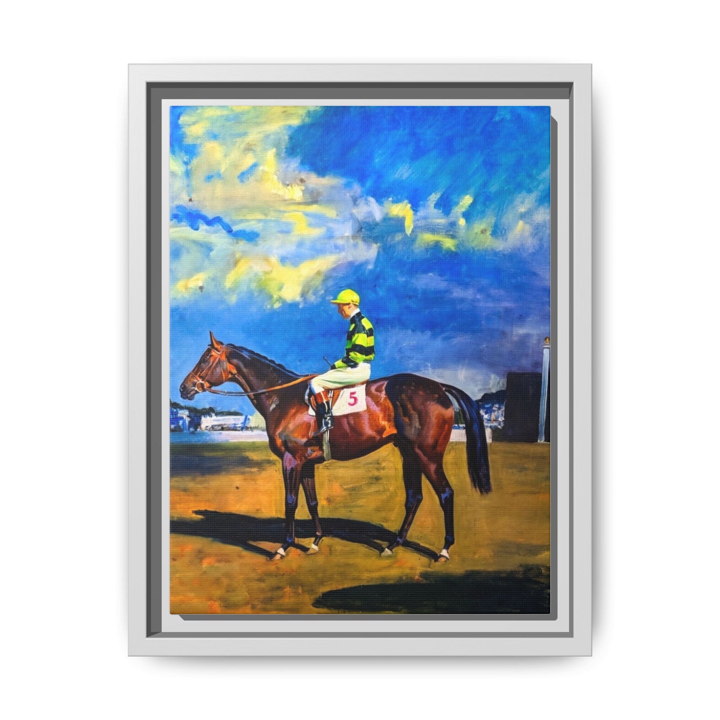 Framed Matte Canvas — Jockey on Racehorse Vintage Equestrian Wall Art