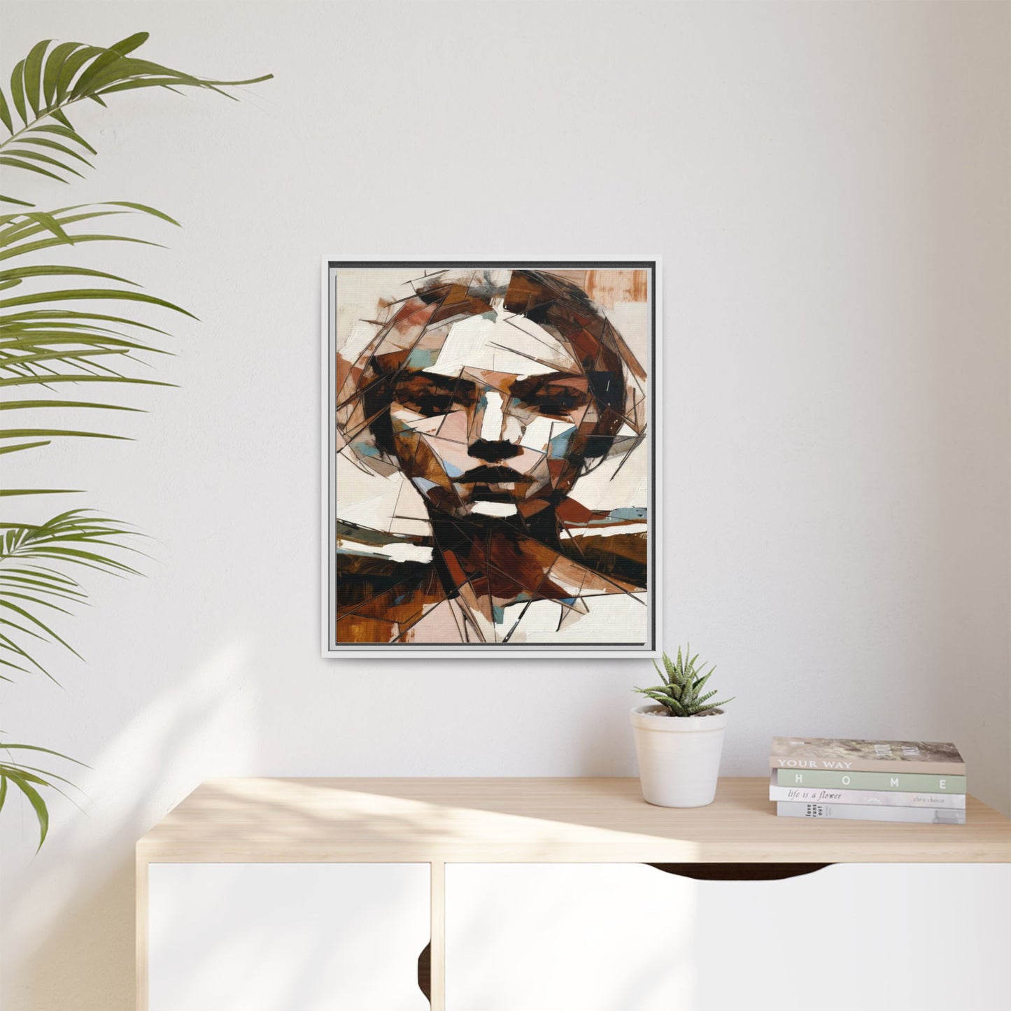 Abstract Woman Portrait Matte Canvas Framed — Geometric Multi-Color Wall Art