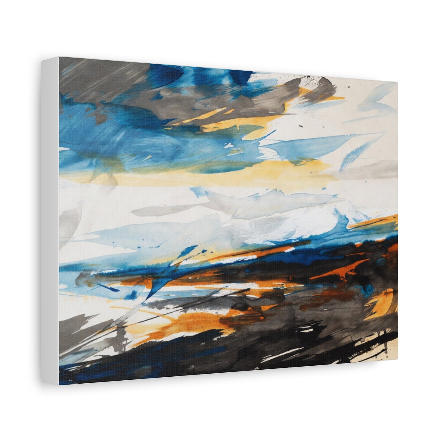 Abstract Oceanic Canvas Print — Blue & Amber Stretched Wall Art