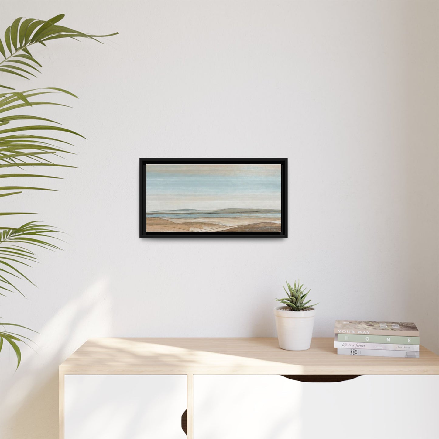 Framed Abstract Landscape Matte Canvas — Serene Coastal Horizon Wall Art