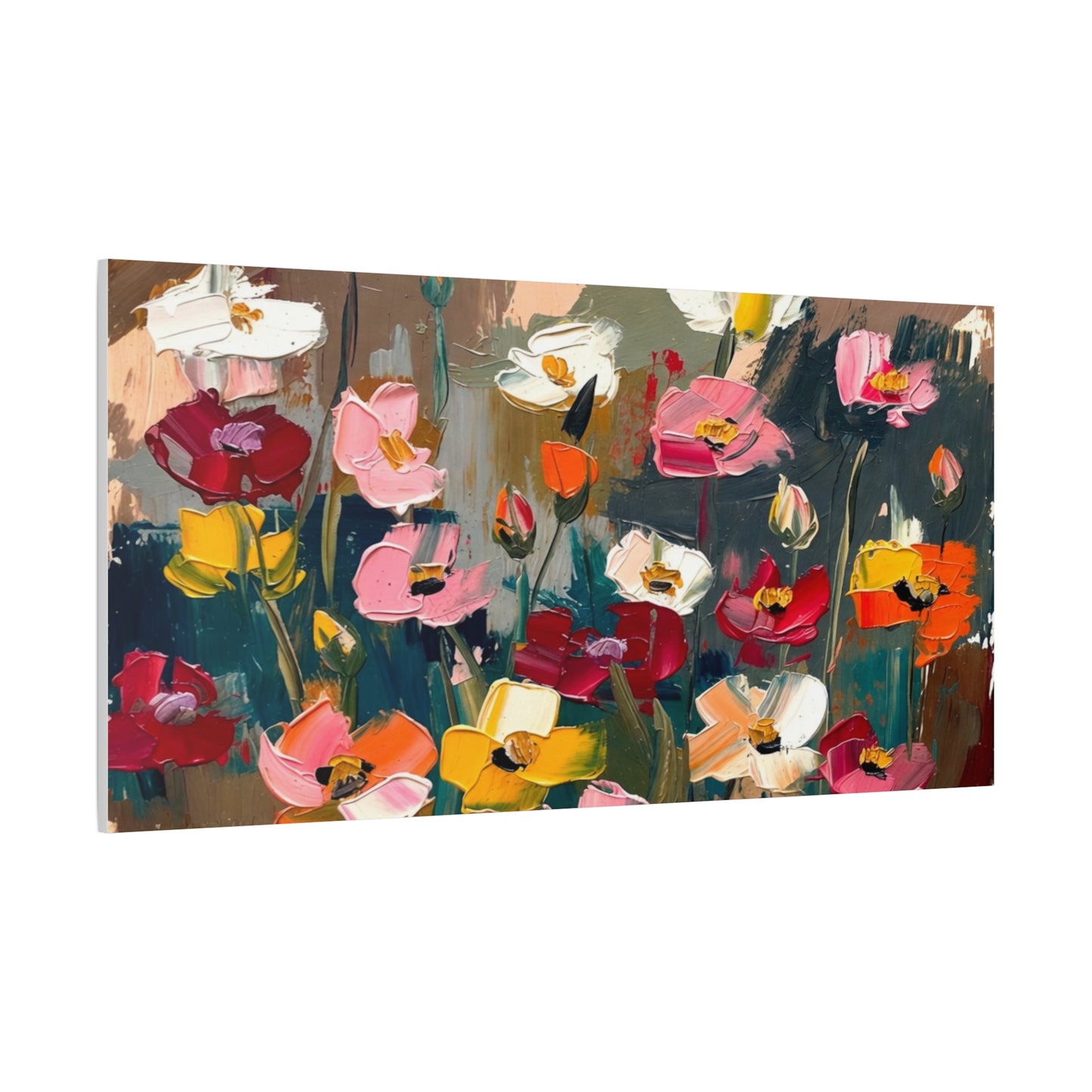 Abstract Floral Canvas Wall Art — Colorful Poppies Matte Stretched Print