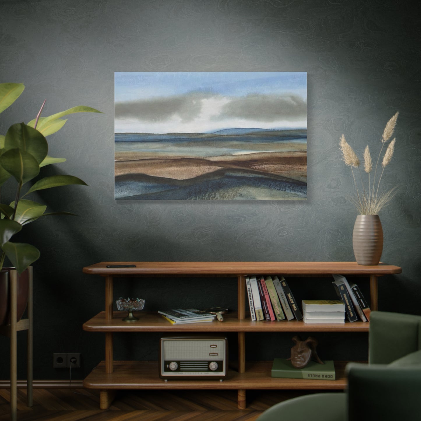 Coastal Mist Matte Canvas Print — Serene Blue-Brown Landscape Wall Art