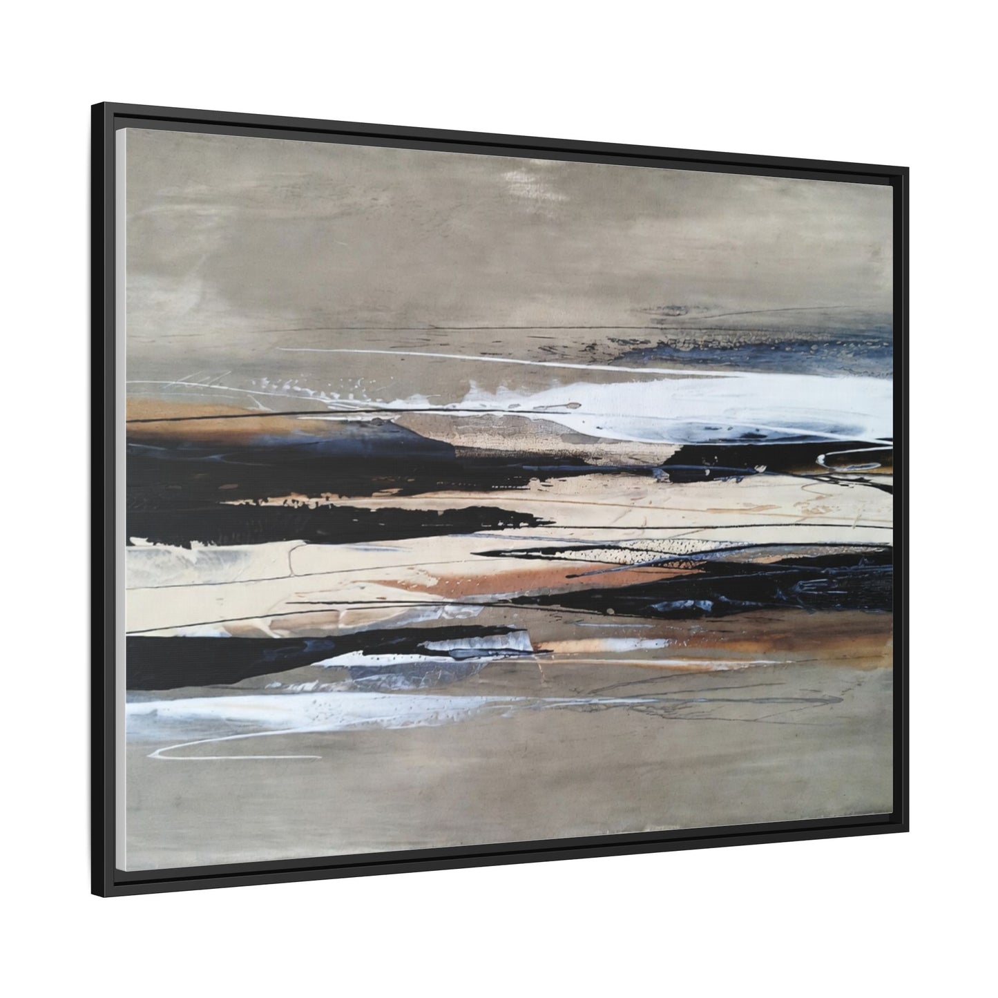 Abstract Seascape Matte Canvas Framed Wall Art — Neutral Coastal Landscape