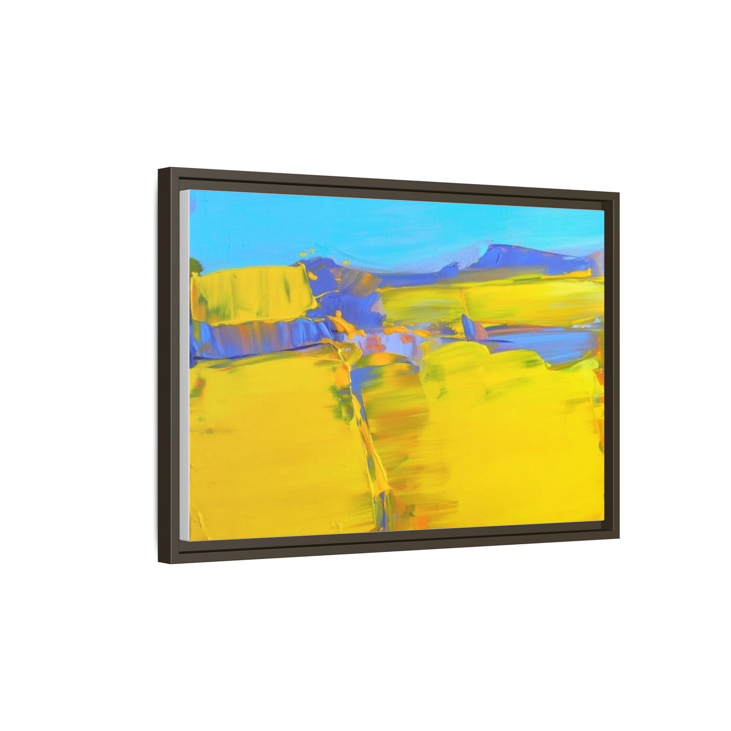 Framed Matte Canvas  Vibrant Yellow Blue Abstract Landscape Art