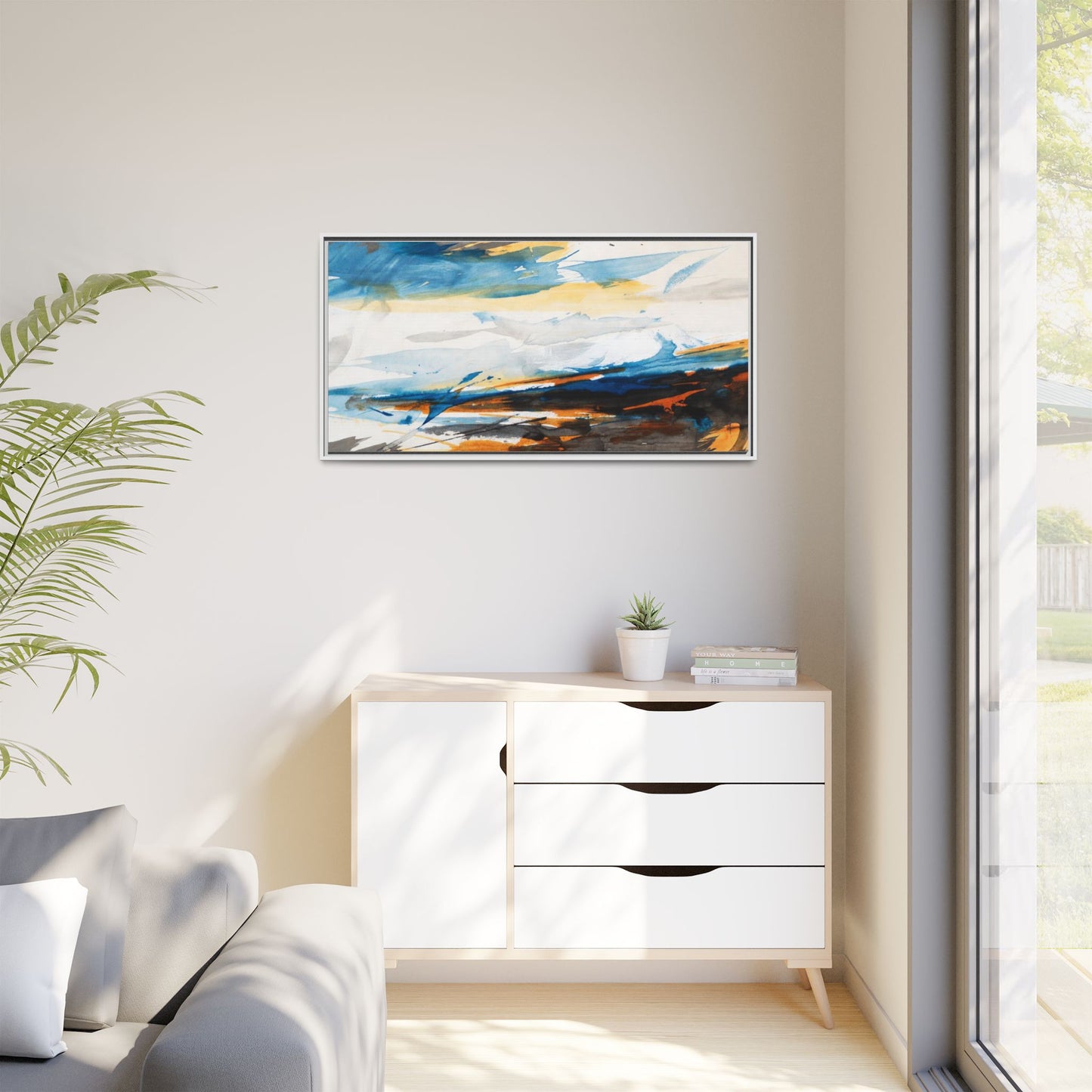 Abstract Coastal Waves Matte Canvas Framed Wall Art