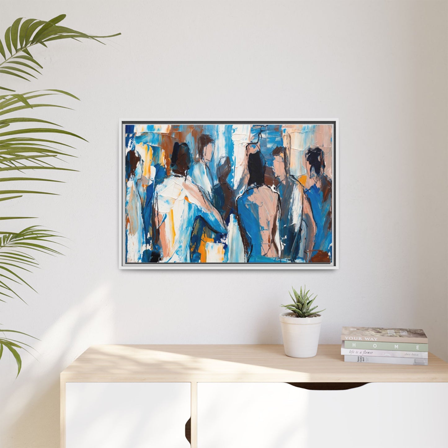 Abstract Coastal Figures Matte Canvas Framed Wall Art
