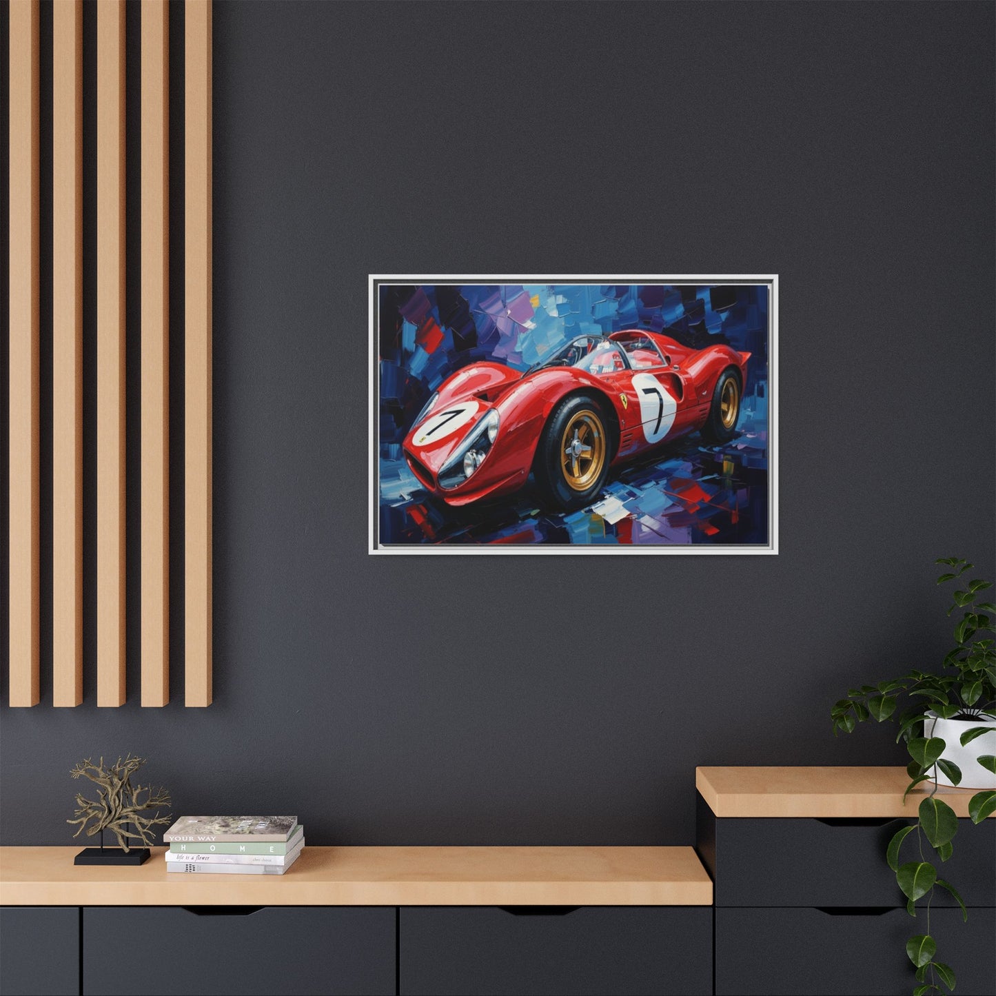 Vintage Ferrari Red Racecar Matte Canvas Framed Wall Art