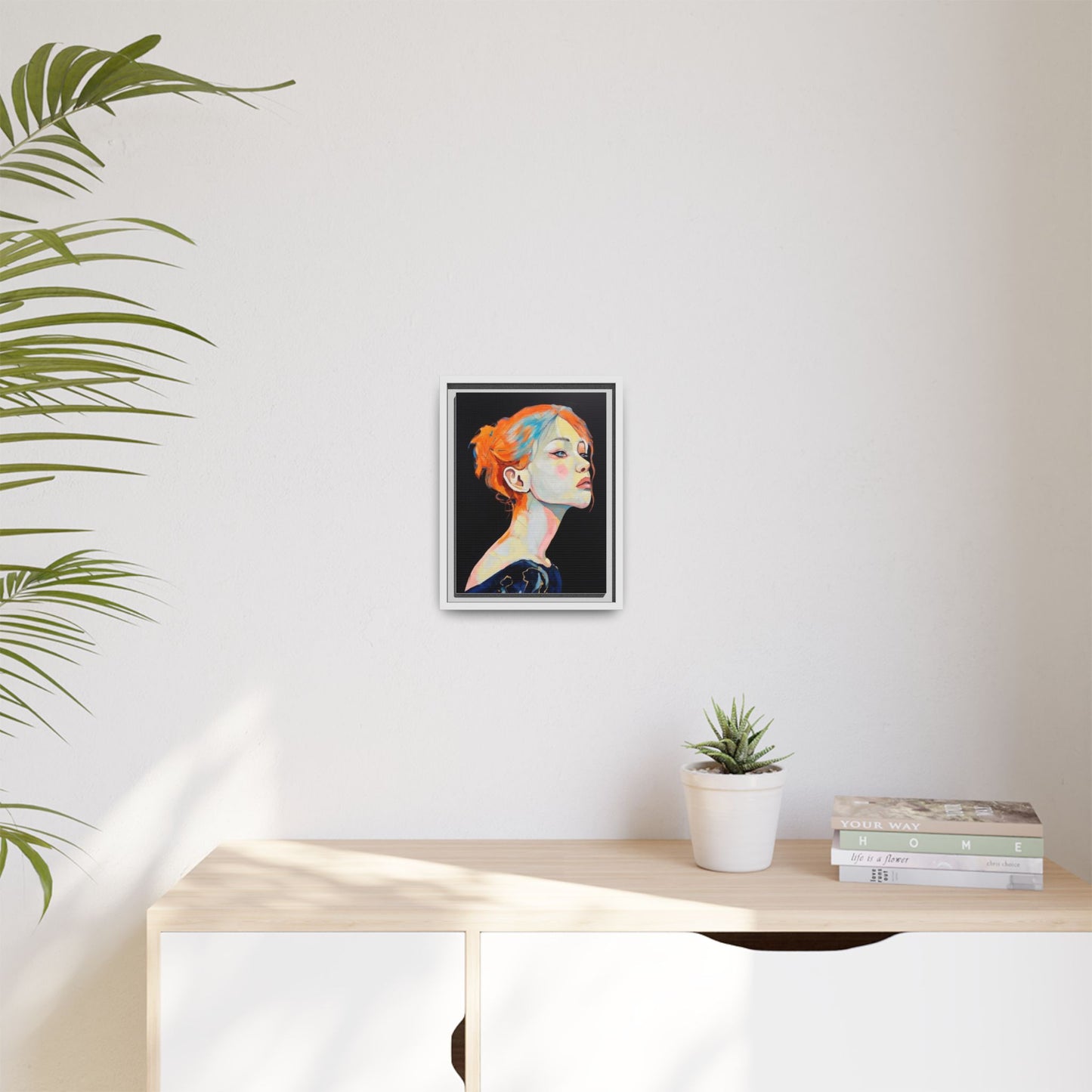 Framed Matte Canvas Portrait — Vibrant Multi‑Color Woman Wall Art