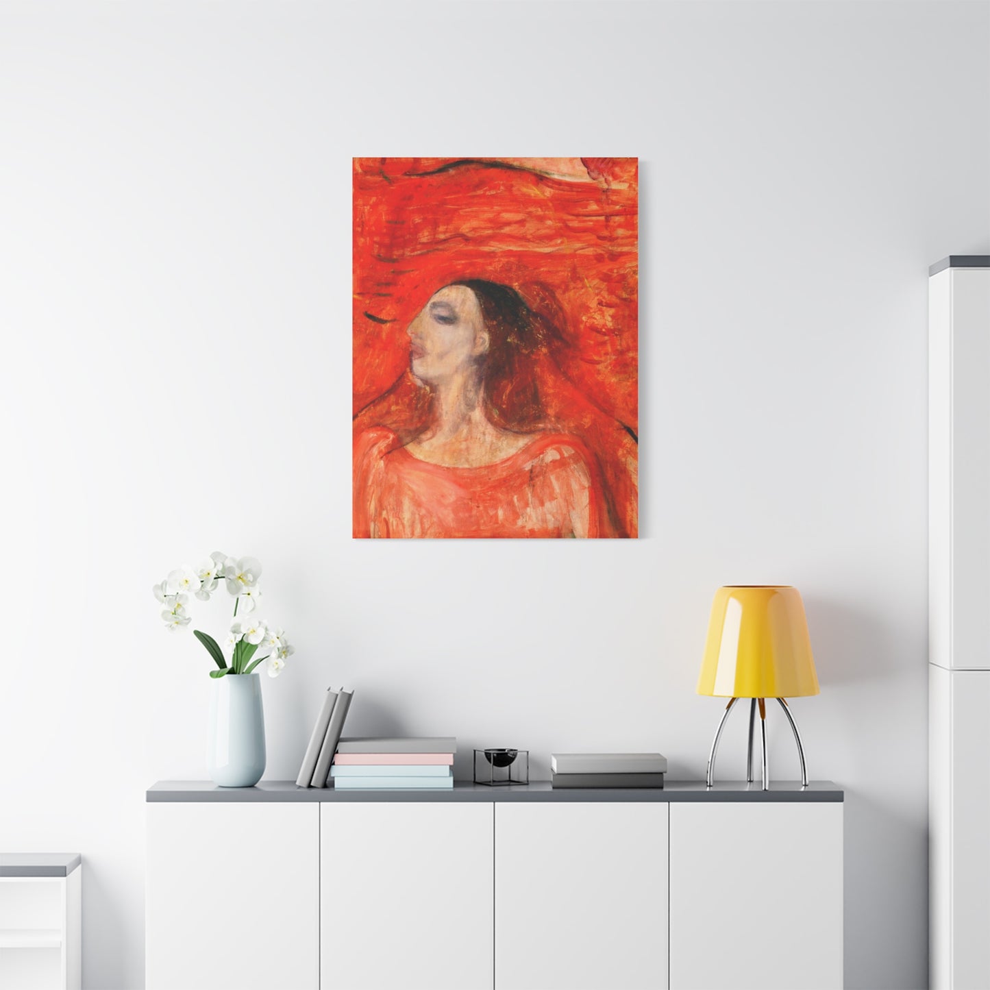 Woman's Head against a Red Background by Edvard Munch Matte Canvas Wall Art
