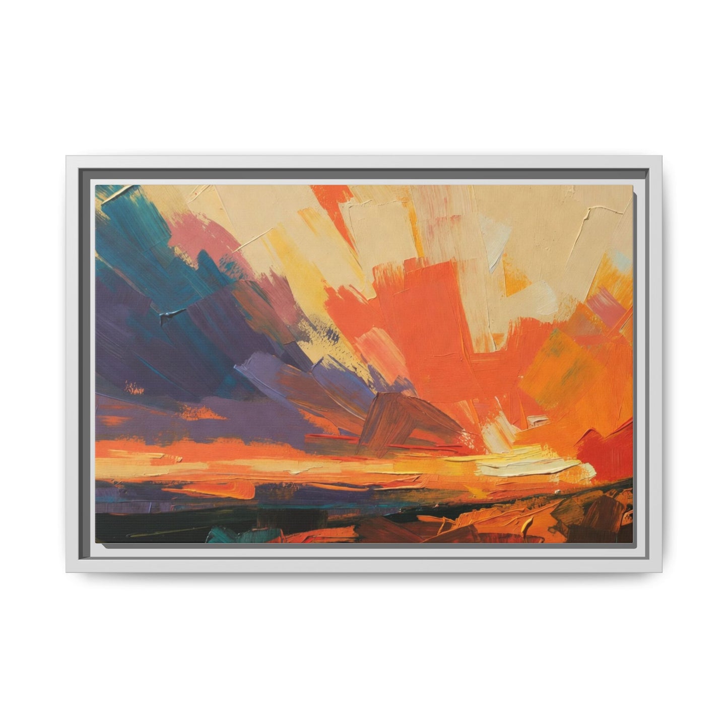 Framed Abstract Sunset Canvas Art – Multicolor Matte Wall Decor
