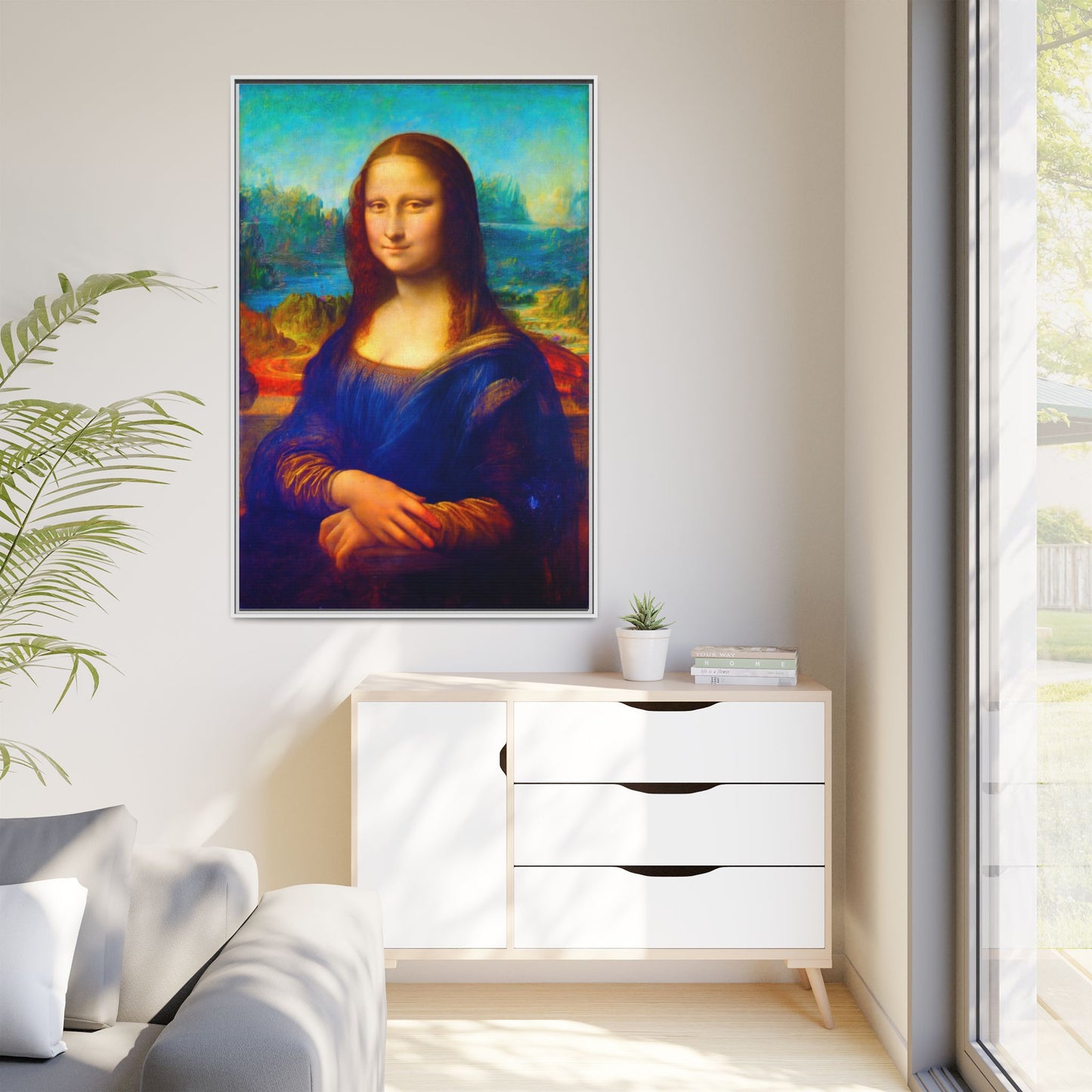 Framed Matte Canvas Print — Colorful Mona Lisa Wall Art