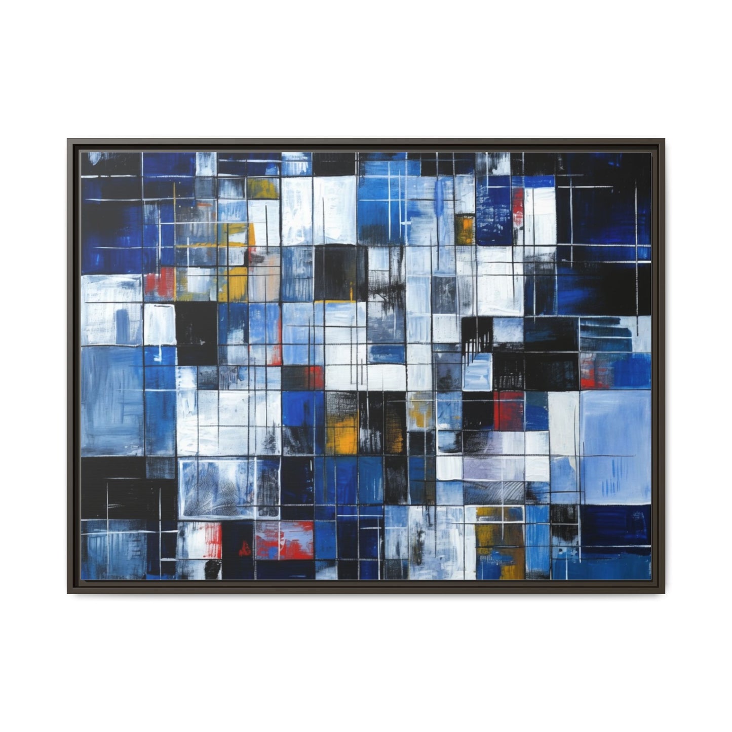 Abstract Blue Grid Matte Canvas Framed Art Print