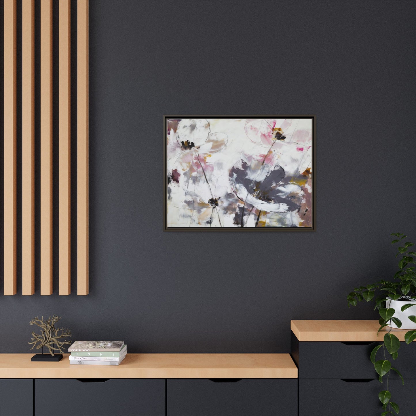 Abstract Floral Matte Canvas Framed Wall Art — Soft Watercolor Blooms