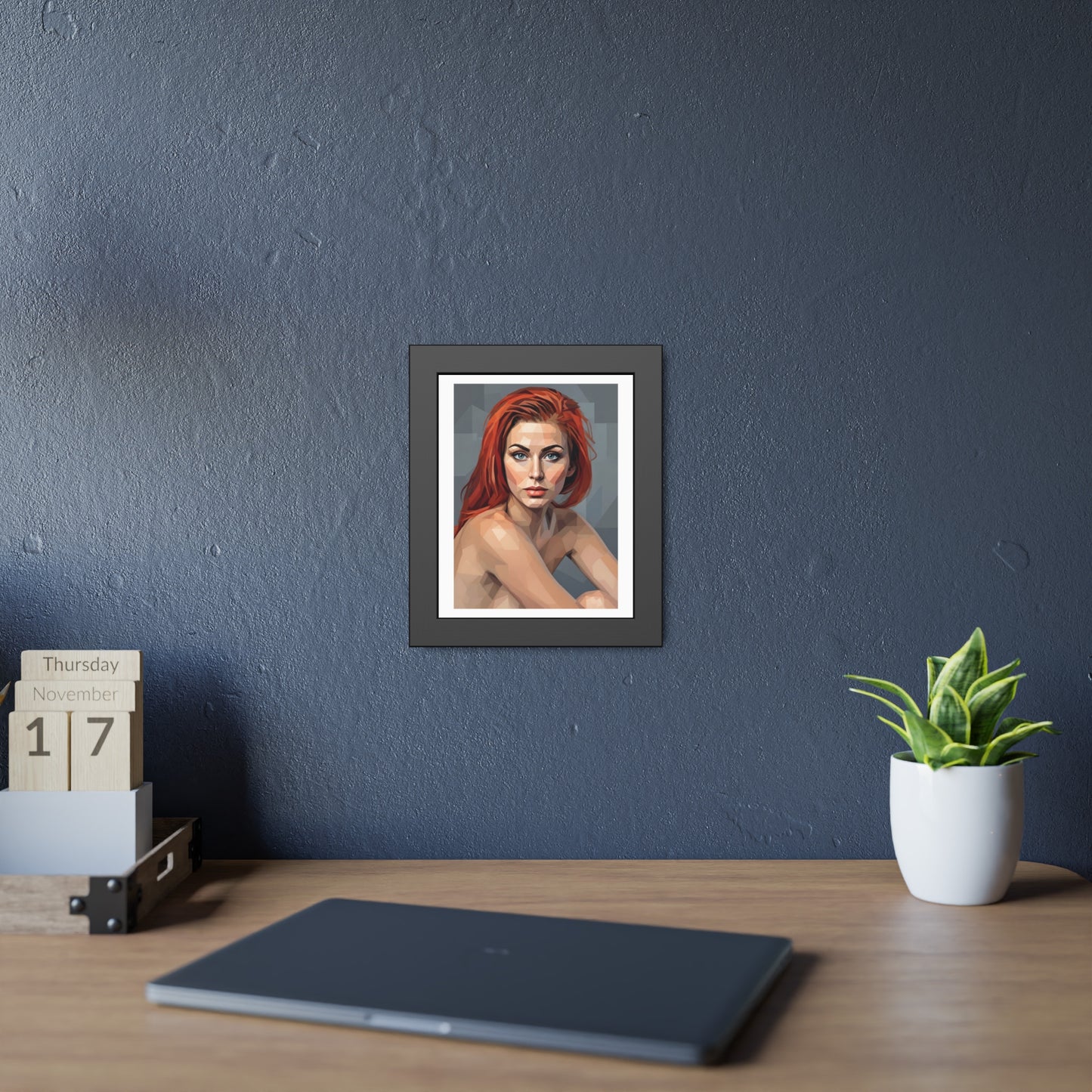 Framed Poster — Geometric Redhead Portrait Art Print