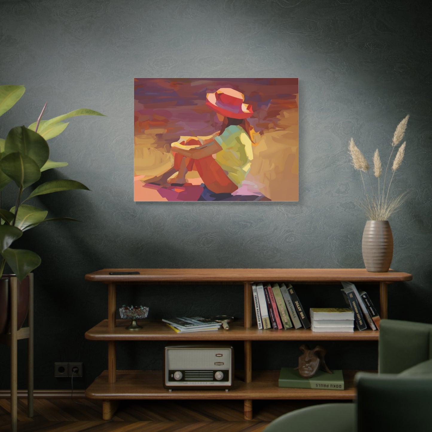 Sunset Daydream Canvas Art — Girl in Hat Matte Stretched Wall Art