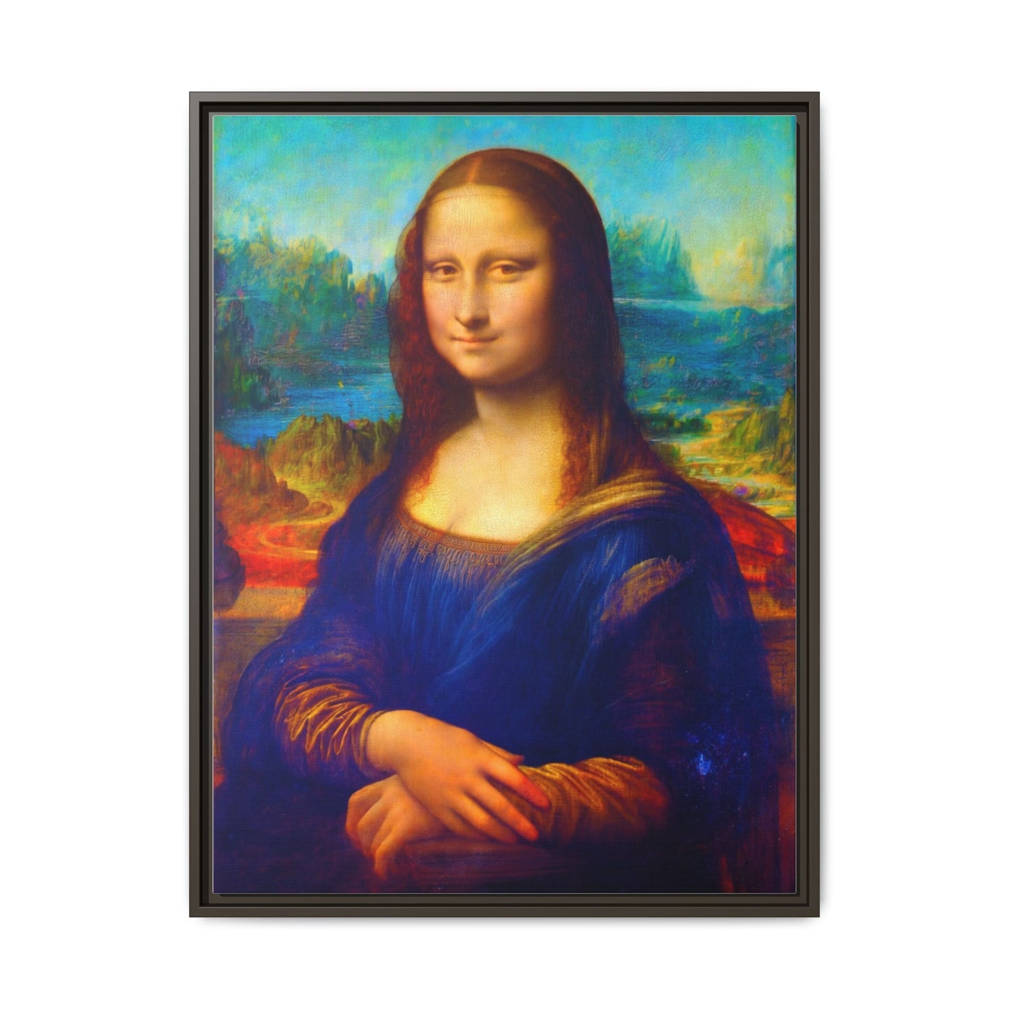 Framed Matte Canvas Print — Colorful Mona Lisa Wall Art