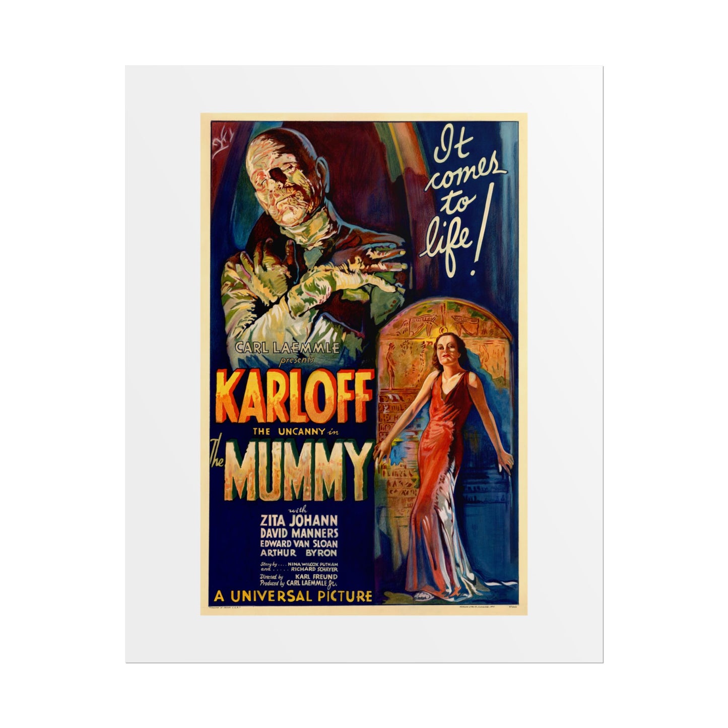 The Mummy 1932 film poster by Karoly Grosz Wall Art Print (Karloff "It Comes to Life!")