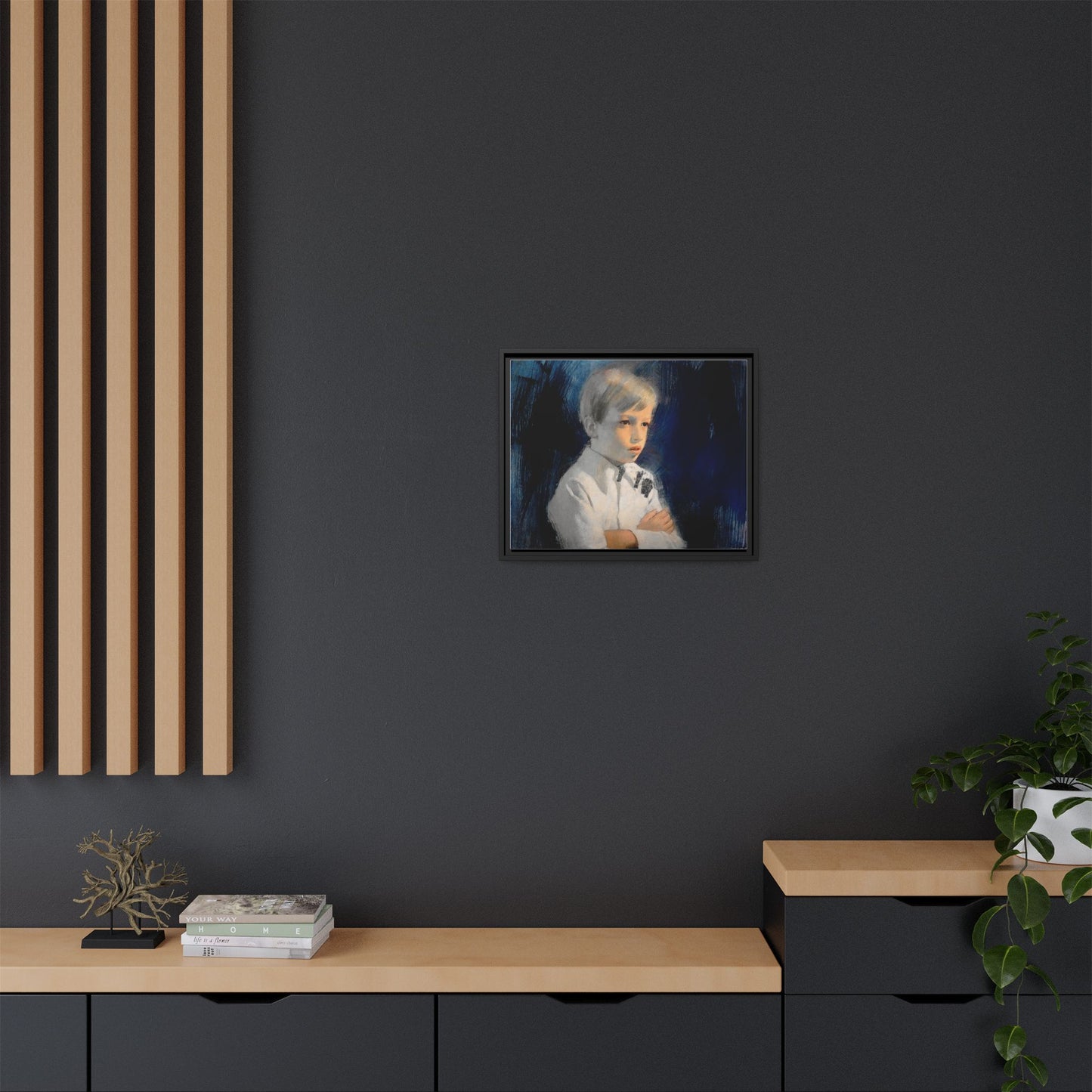 Painting of boy by Unknown Artist Framed Matte Canvas Wall Art Print