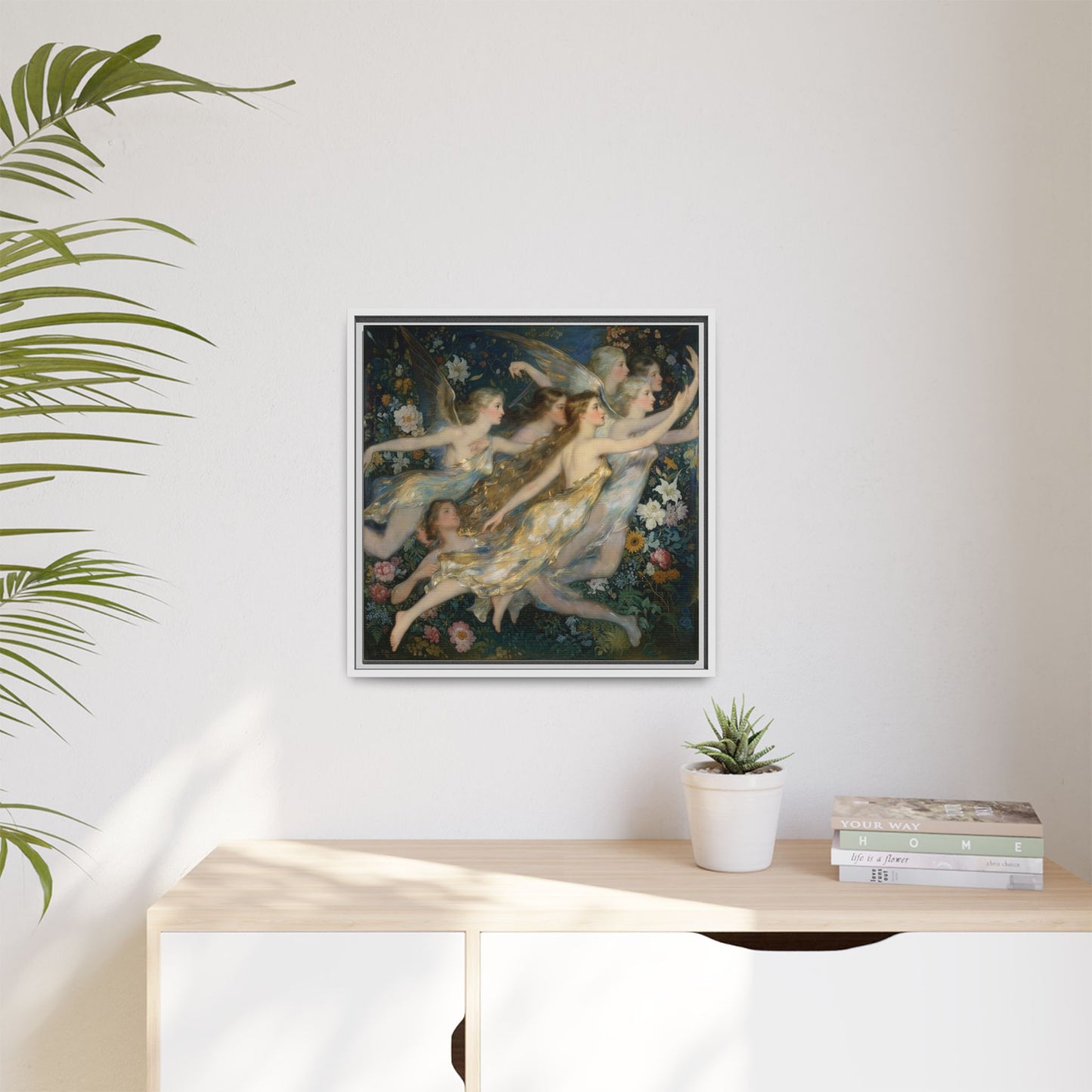 Framed Matte Canvas Wall Art — Vintage Fairies & Floral Painting