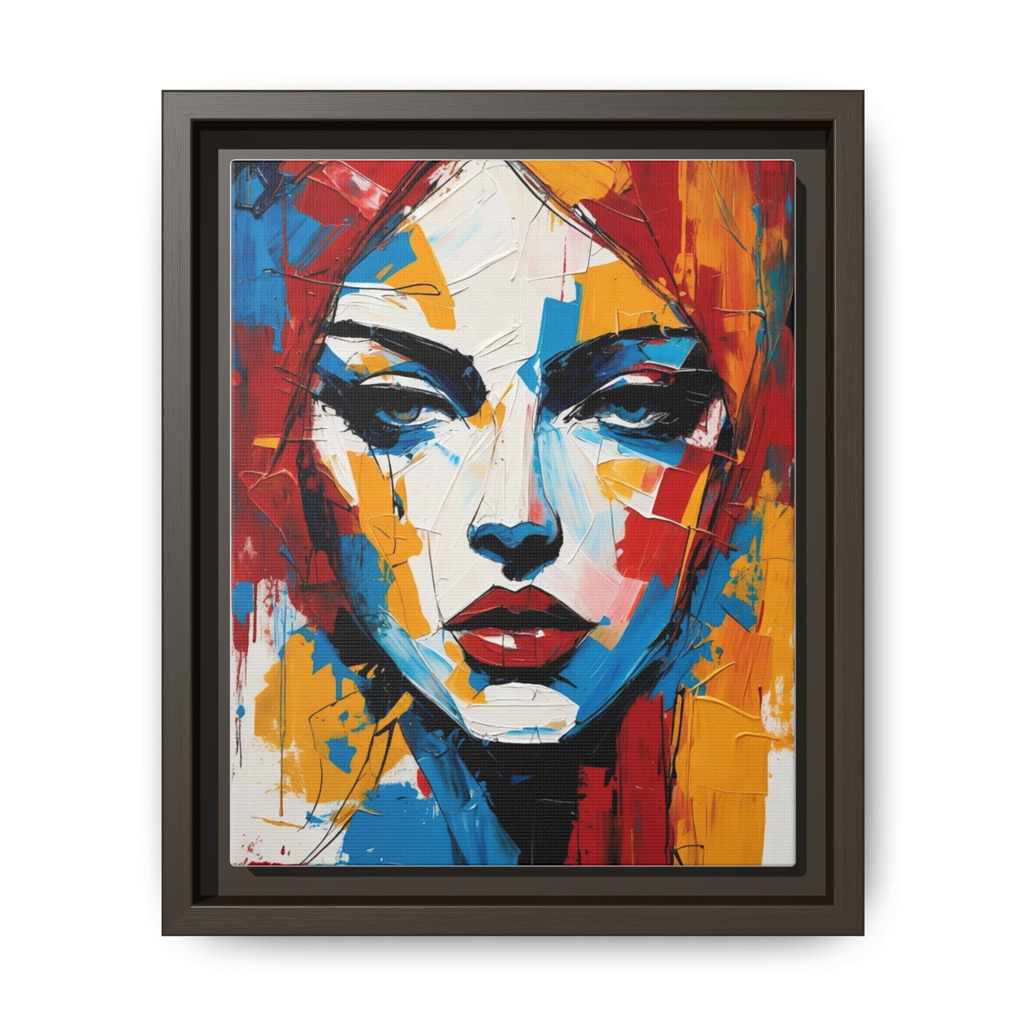 Framed Abstract Portrait Canvas — Colorful Female Face Wall Art