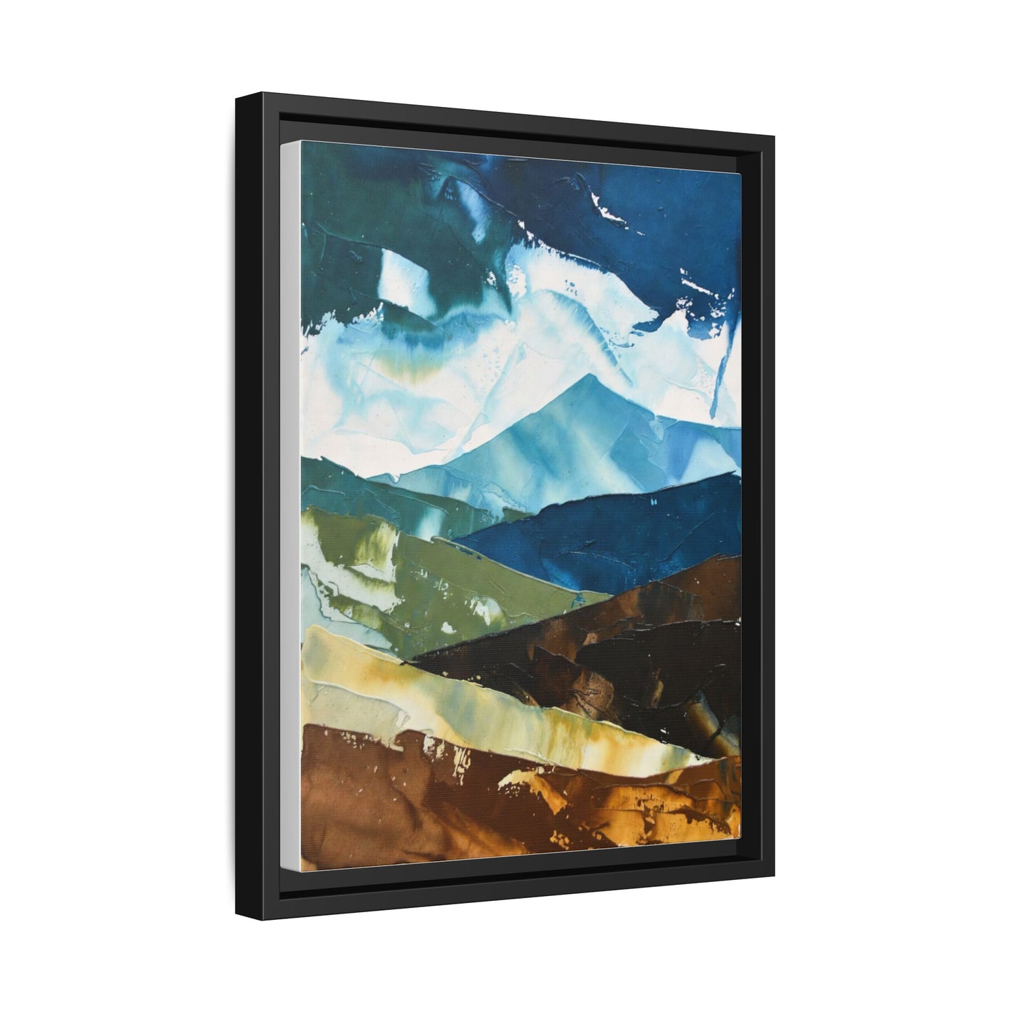 Framed Abstract Mountain Canvas Art — Blue & Earthtone Landscape Print