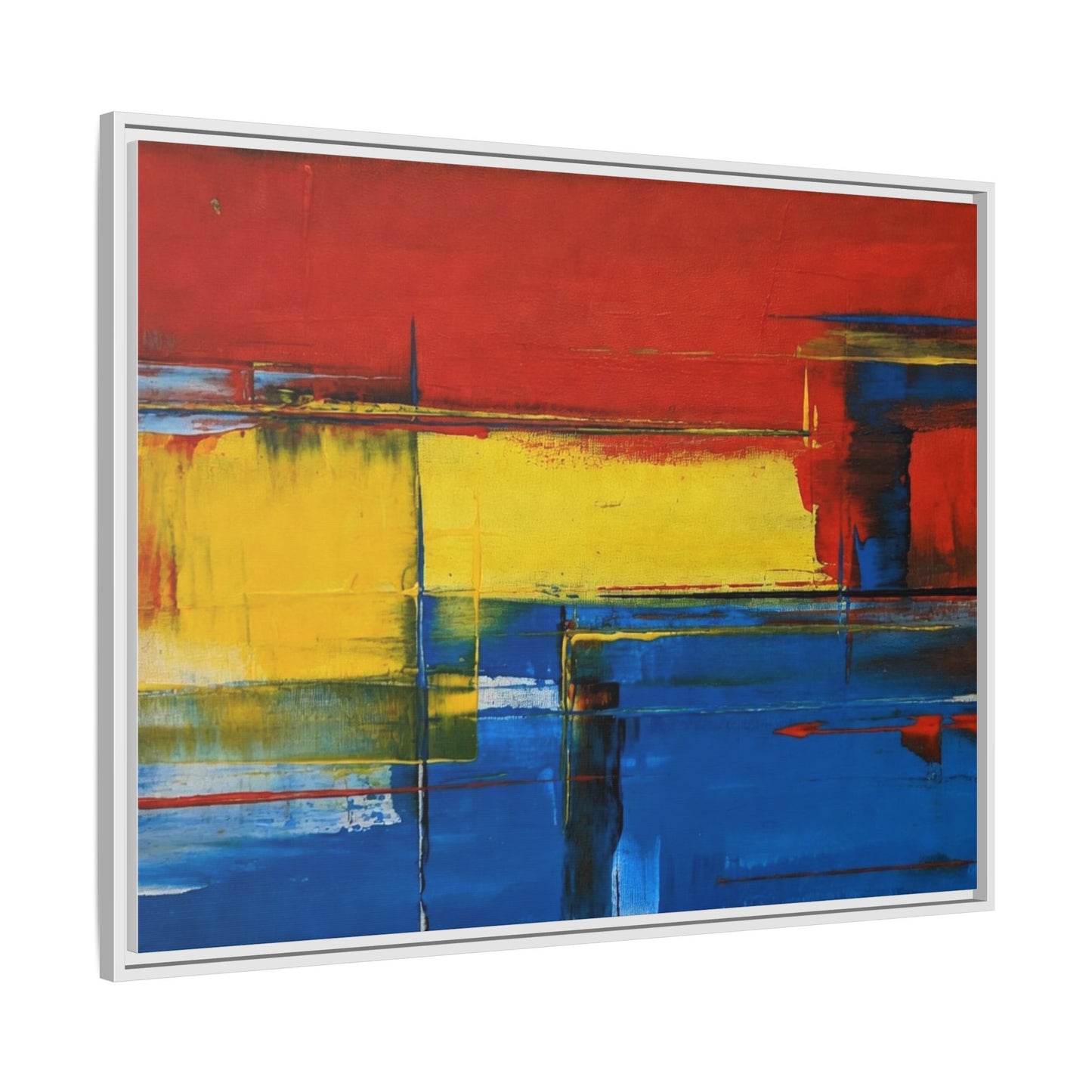 Abstract Color Block Matte Canvas Framed Wall Art — Modern Red Yellow Blue Painting