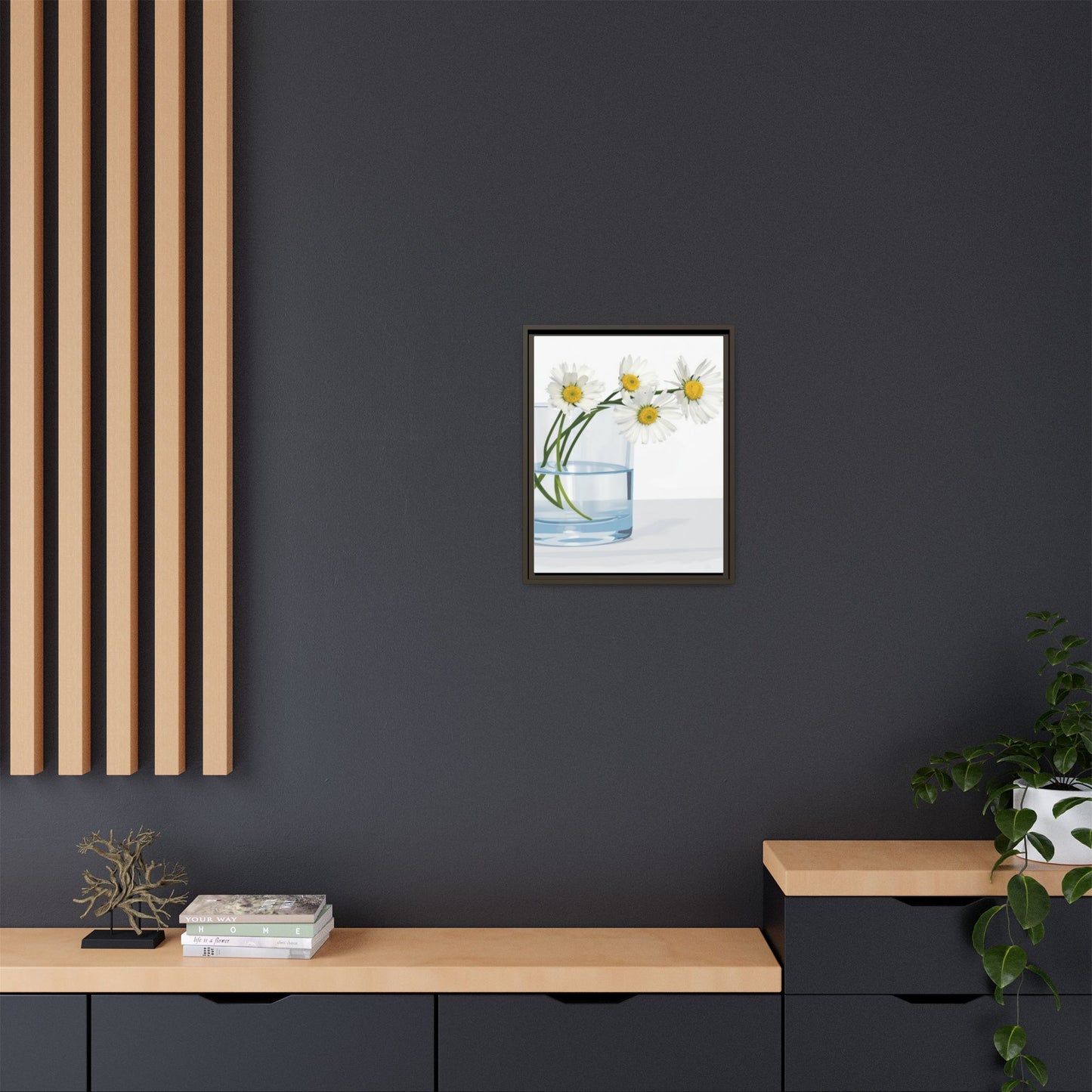 Framed Daisy Canvas Print — Minimal Botanical Wall Art