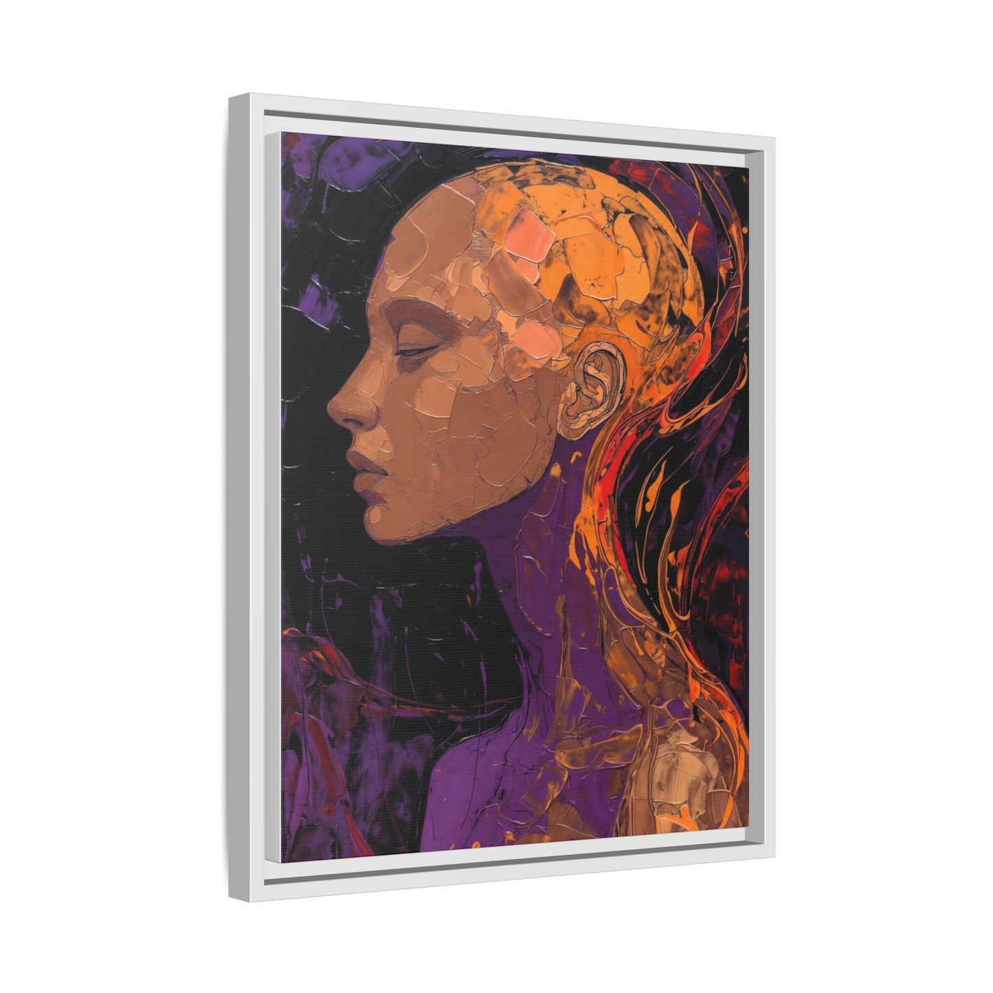 Abstract Profile Portrait Matte Framed Canvas — Multicolor Feminine Art Print