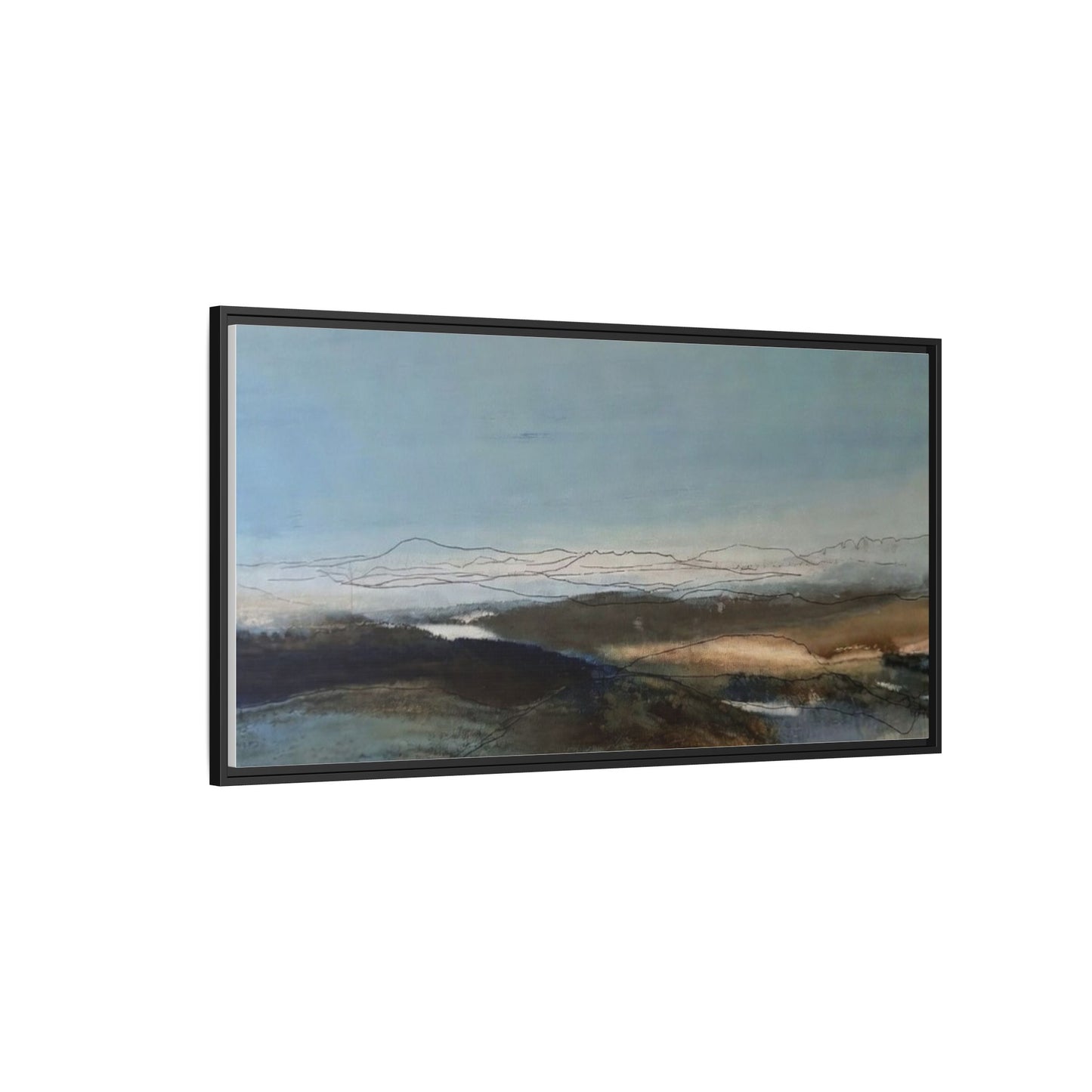 Framed Matte Canvas Wall Art — Serene Abstract Blue Landscape