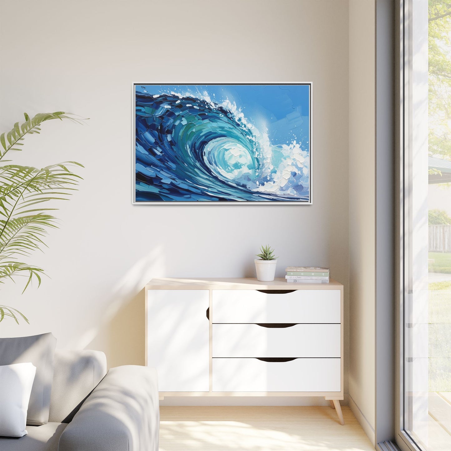 Framed Matte Canvas Wave Art — Blue Ocean Surf Wall Decor