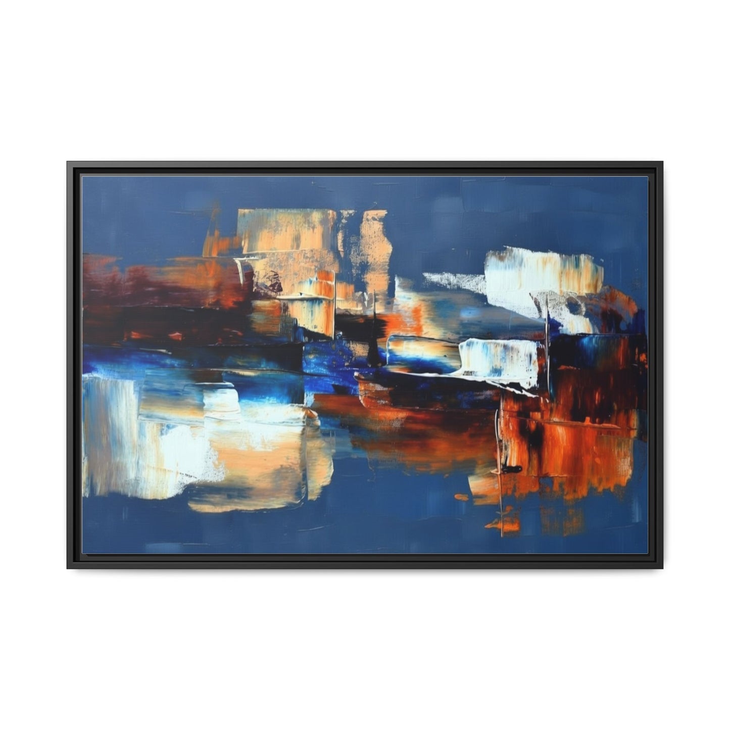 Abstract Blue & Rust Framed Canvas Art — Modern Matte Wall Painting