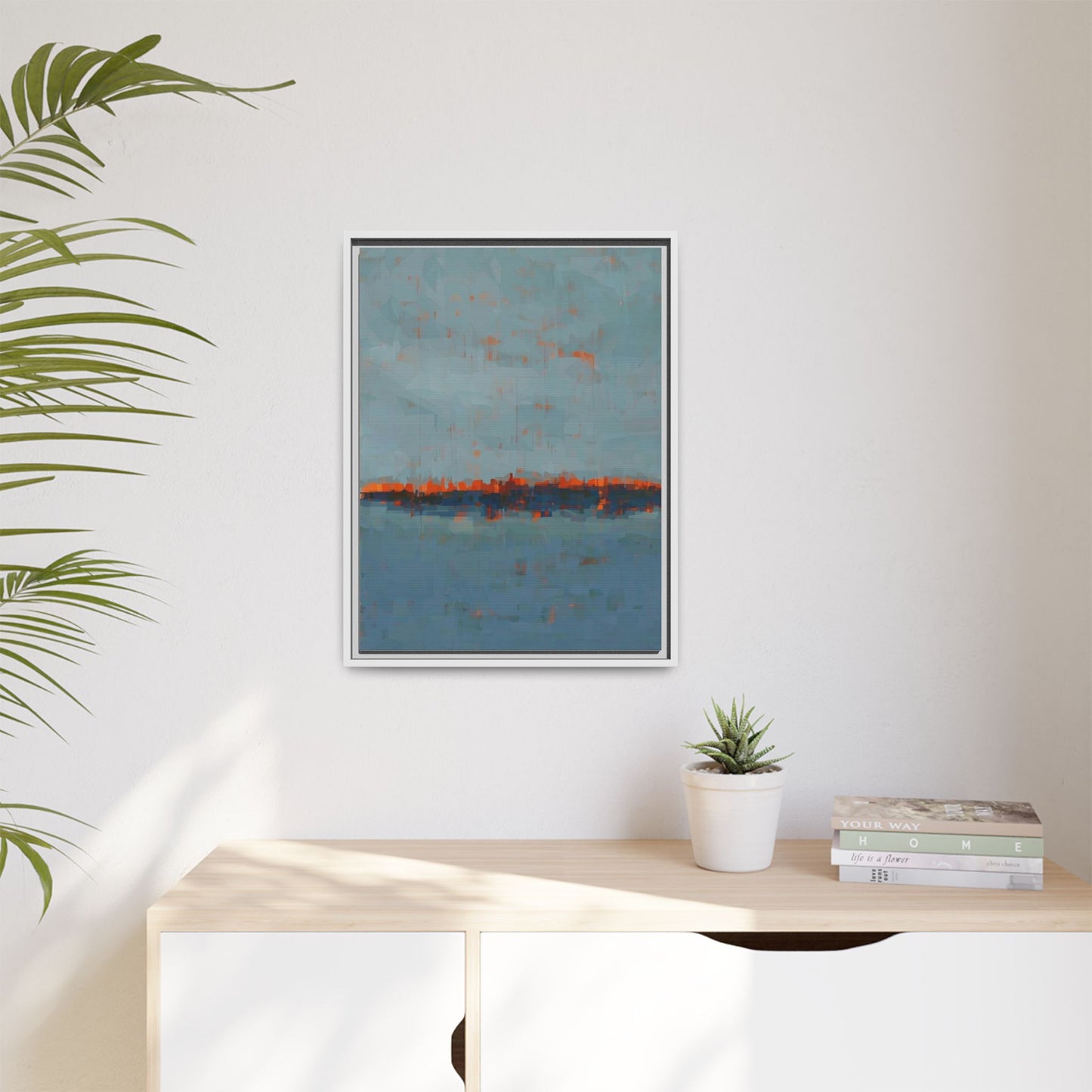Framed Canvas Art — Teal & Orange Abstract Seascape