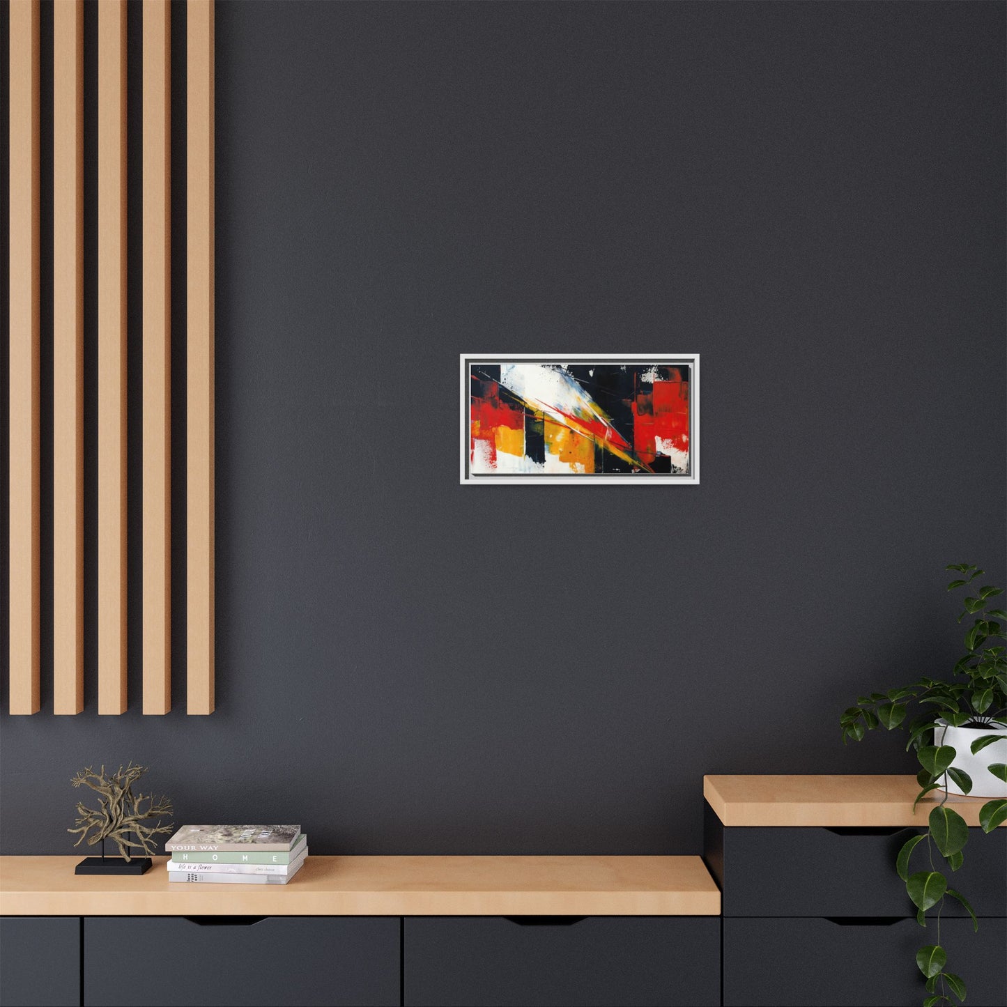 Abstract Red & Black Framed Canvas Print — Modern Geometric Wall Art