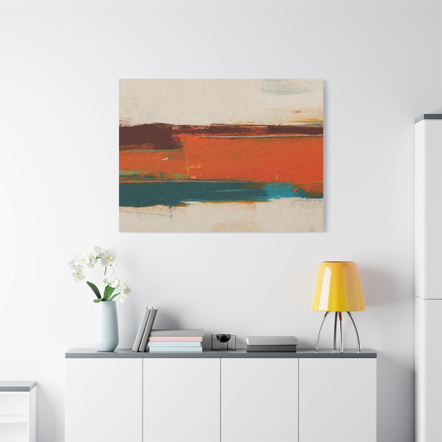 Abstract Orange & Teal Matte Canvas Wall Art — Stretched 1.25"