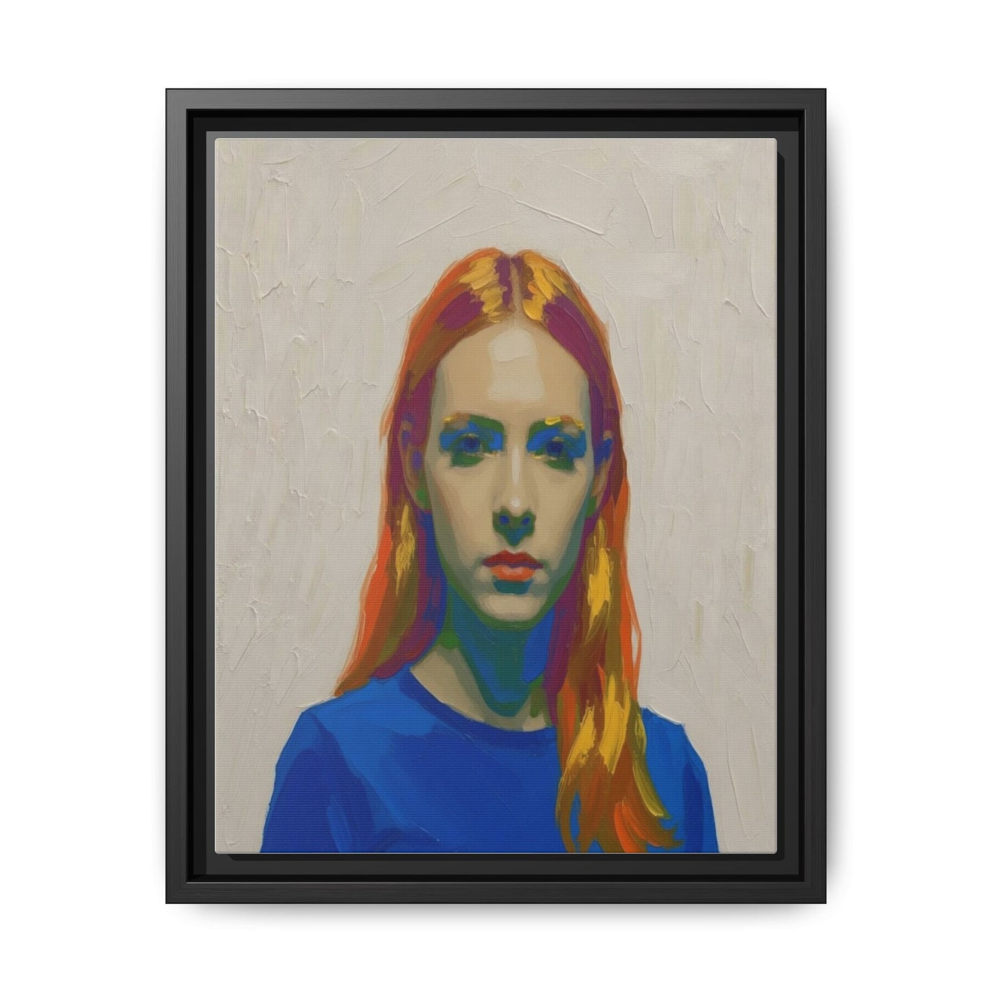 Framed Matte Canvas Portrait — Vibrant Multi‑Color Girl Art Print