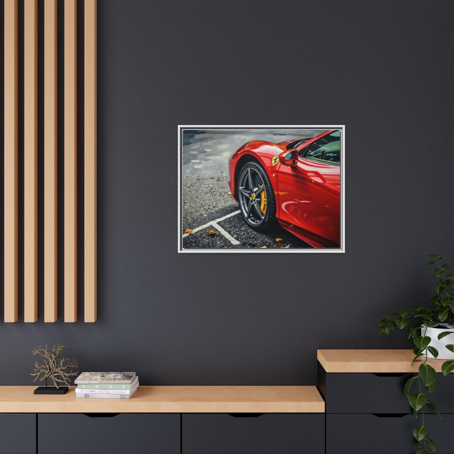 Framed Matte Canvas: Red Sports Car Close-Up Art Print