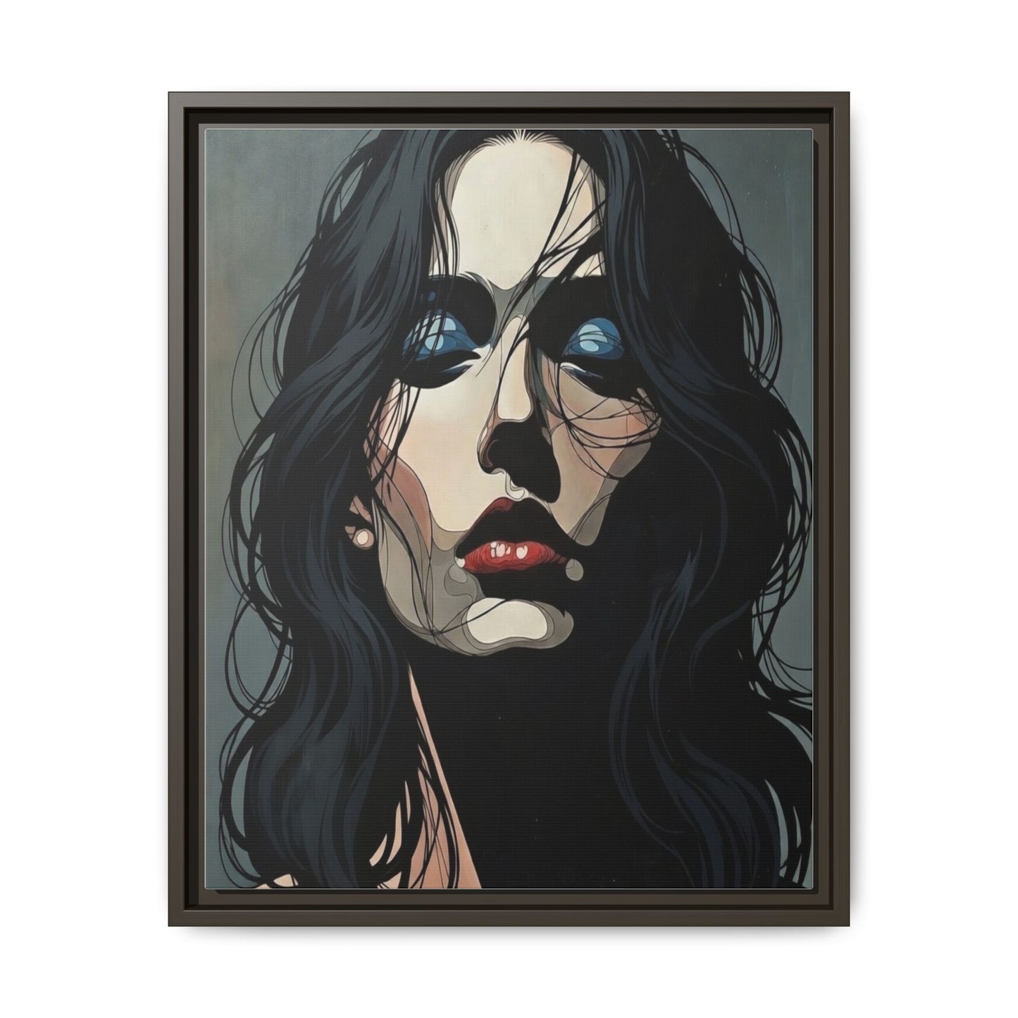 Framed Matte Canvas: Moody Portrait of Woman – Modern Gothic Wall Art