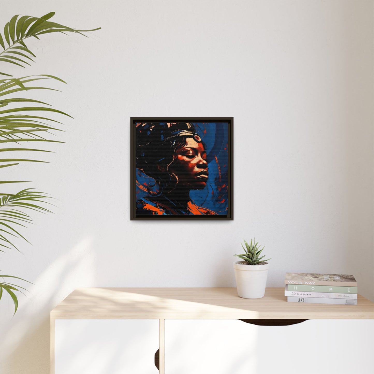 Framed Matte Canvas Art - Vibrant Portrait of a Black Woman (Multi-Color)