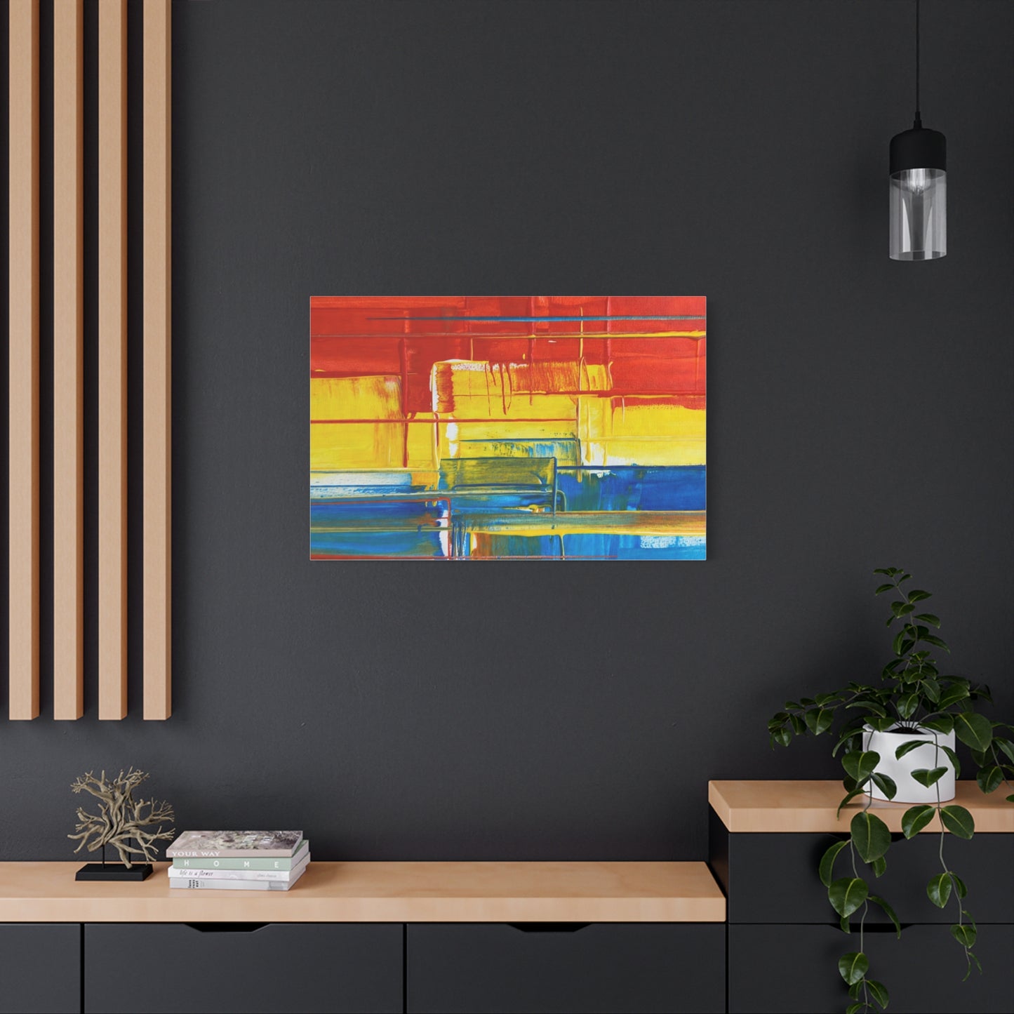 Abstract Color Block Canvas Print — Vibrant Red, Yellow & Blue Stretched Wall Art