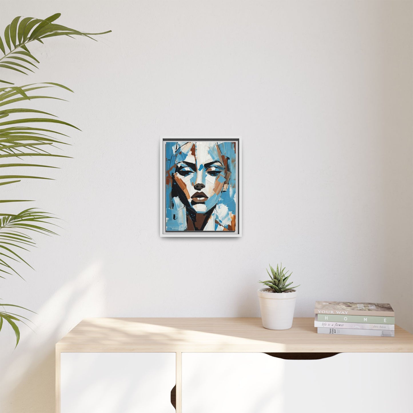 Abstract Blue Face Matte Canvas Wall Art — Framed Modern Portrait Print