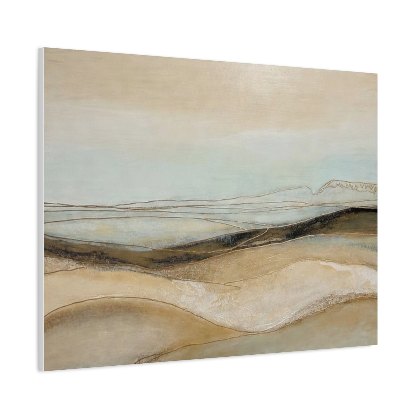 Abstract Coastal Landscape Matte Canvas Wall Art — Neutral Beach Waves Stretched Canvas