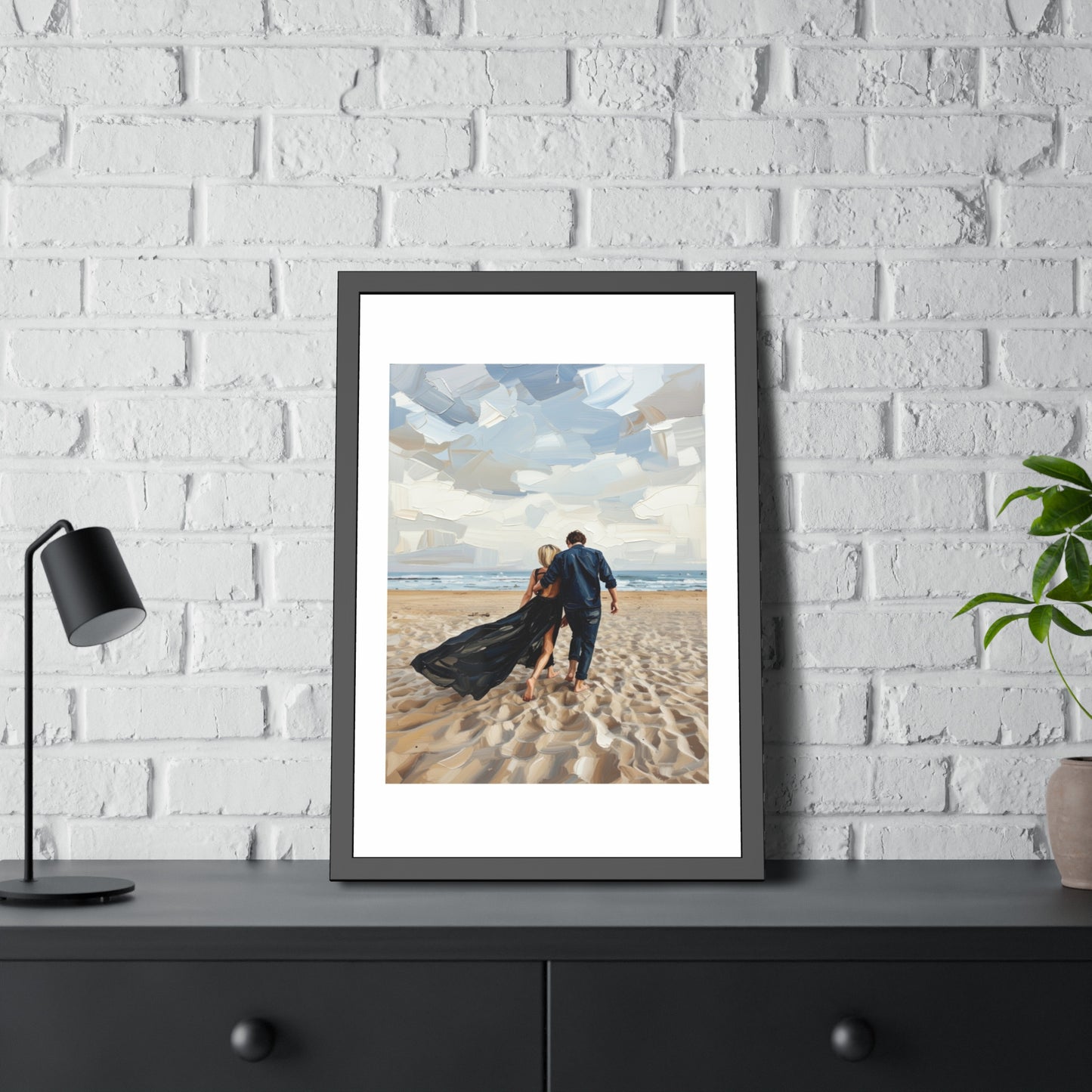 Framed Poster — Romantic Beach Couple Art Print