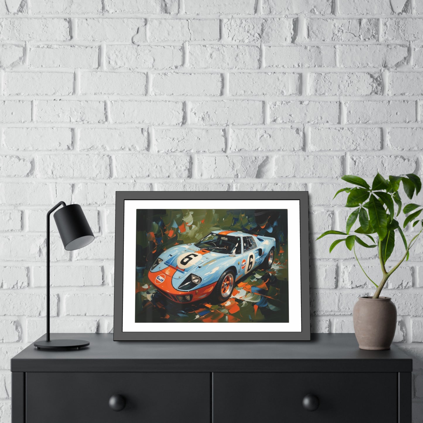 Framed Racing Car Poster — Vintage Gulf GT40 Print