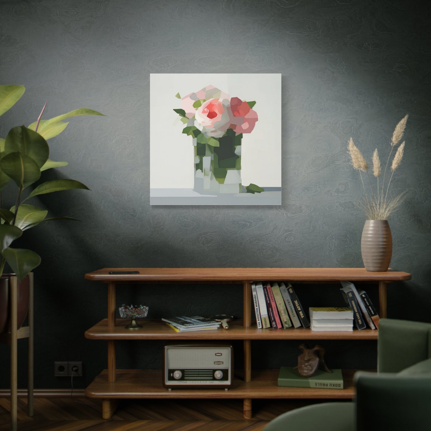 Pink Roses Geometric Canvas Print — Stretched Matte Wall Art