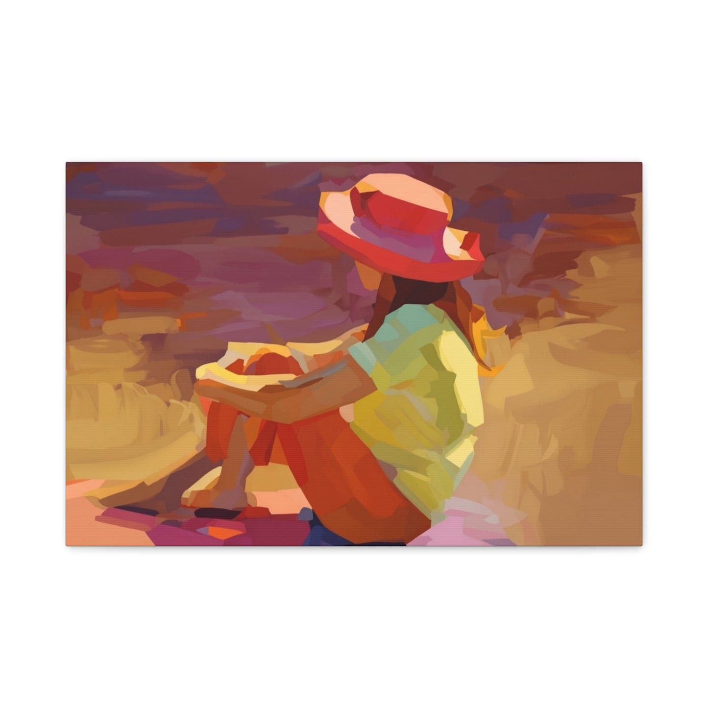 Sunset Daydream Canvas Art — Girl in Hat Matte Stretched Wall Art
