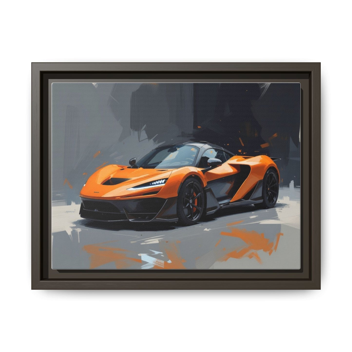 Framed Matte Canvas — Orange Sports Car Print